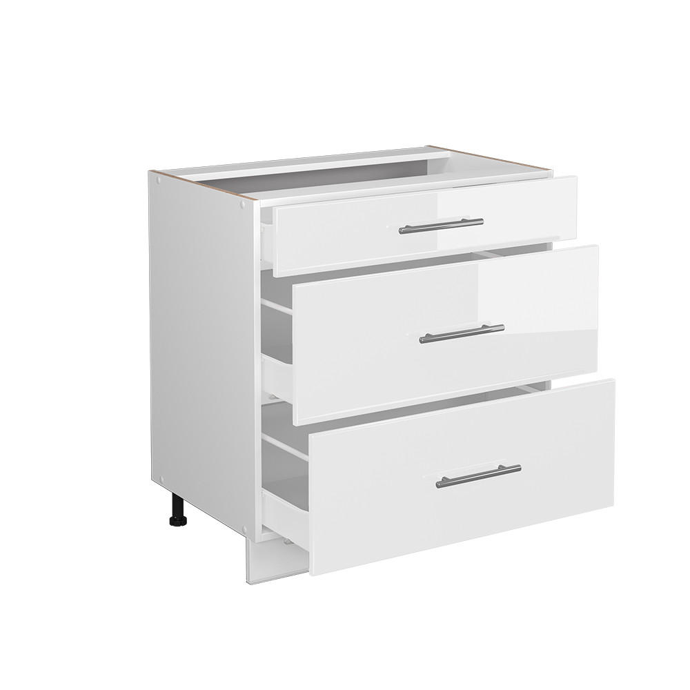 KÜCHENUNTERSCHRANK Fame-Line Weiß Hochglanz 80 cm mit 3 Schubladen ohne AP - Weiß Hochglanz/Weiß, Holzwerkstoff (80/82/51.6cm) - Vicco