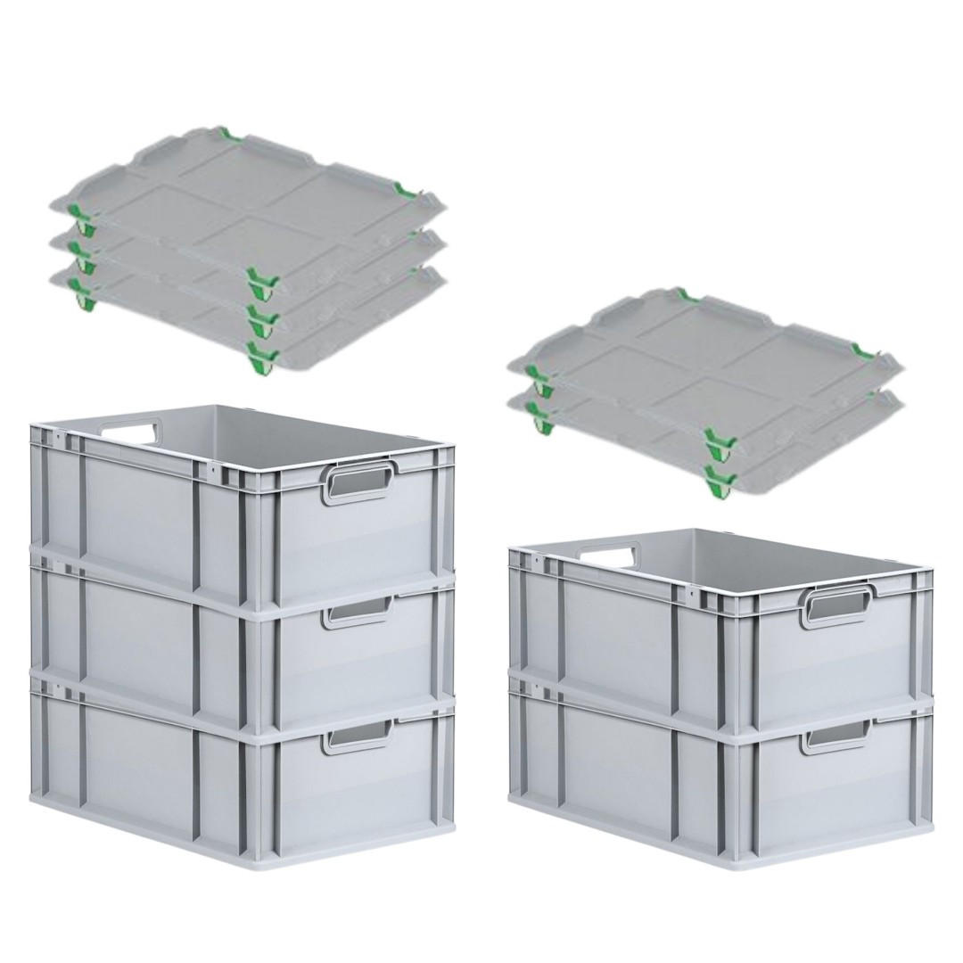 EUROBOX 5x Nextgen Economy Mit Auflagedeckel Grau/Grün Griffe Offen 44 Liter - Grün, Kunststoff (40/22/60cm) - PROREGAL