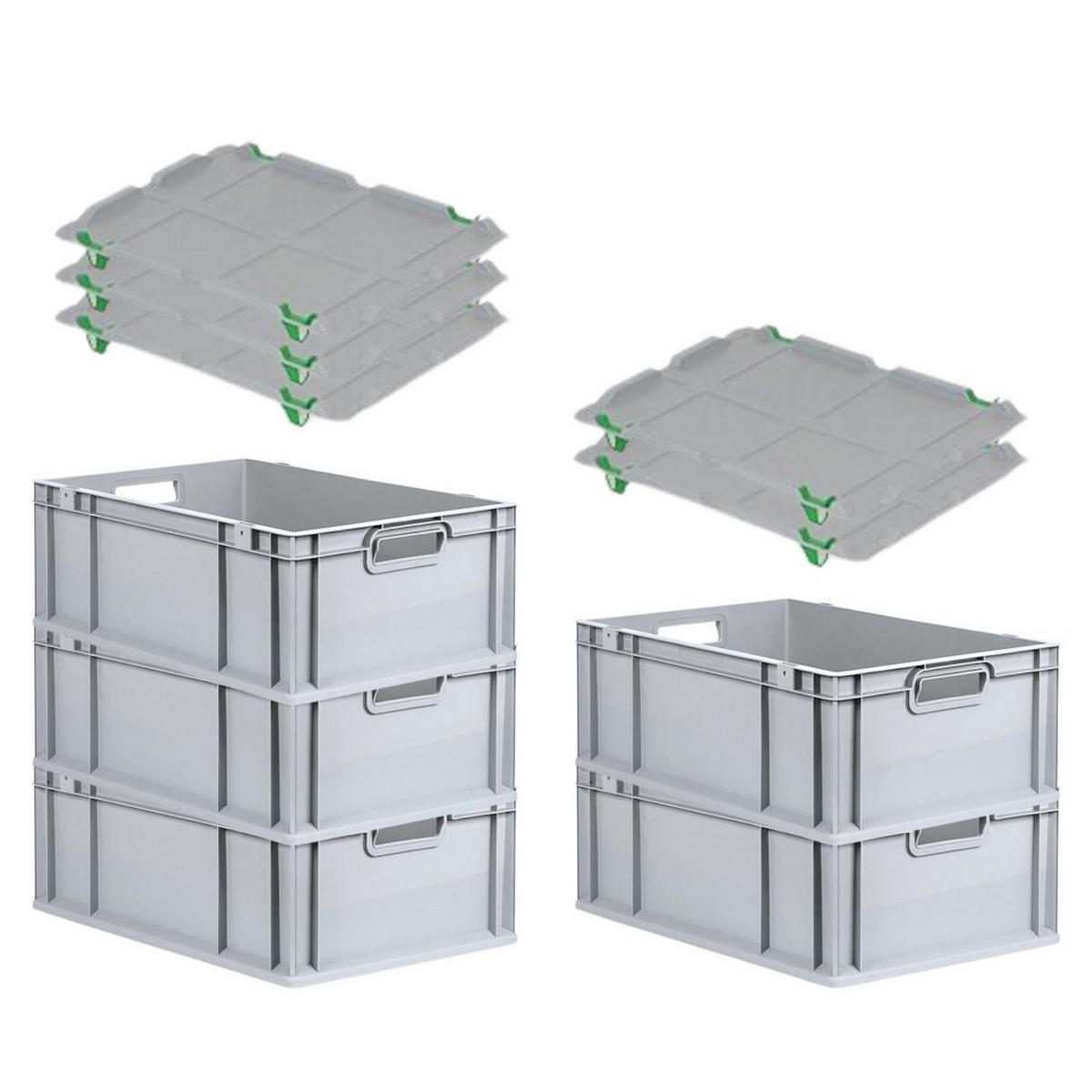 EUROBOX 5x Nextgen Economy Mit Auflagedeckel Grau/Grün Griffe Offen 44 Liter - Grün, Kunststoff (40/22/60cm) - PROREGAL