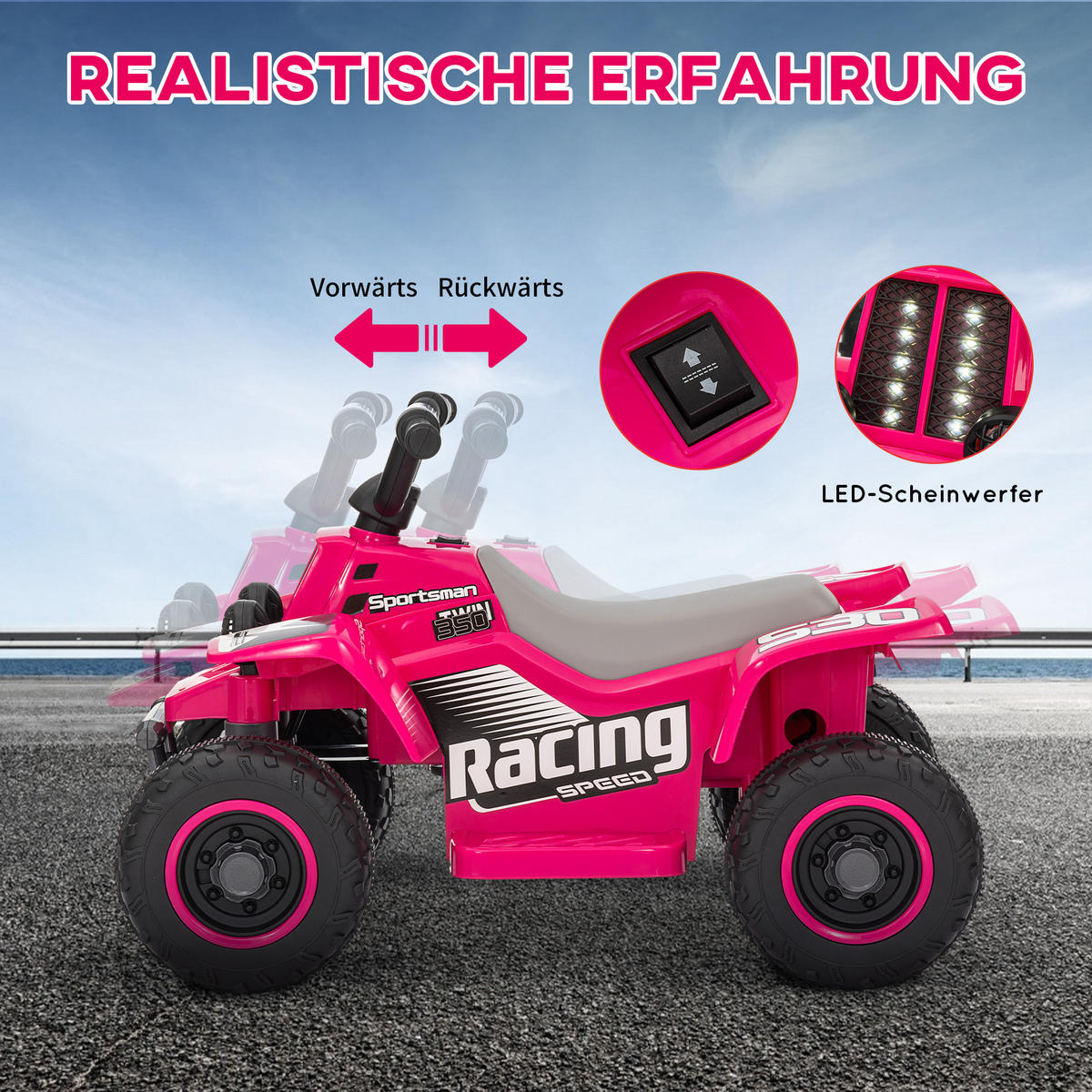 ELEKTRISCHES Quad Bike für Kinder, batteriebetrieben, fährt vorwärts und rückwärts, LED-Lichter, 18-36 Monate, Rosa - Rosa, Kunststoff/Metall (70.5/42.5/46.5cm) - AIYAPLAY