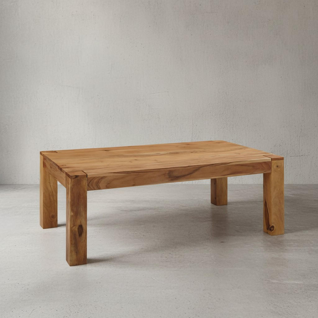 COUCHTISCH aus Akazienholz, rustikal, quadratisch, handgefertigt, Beige 110x60x40 cm - Beige, Holz (60/110/40cm) - KADIMA DESIGN