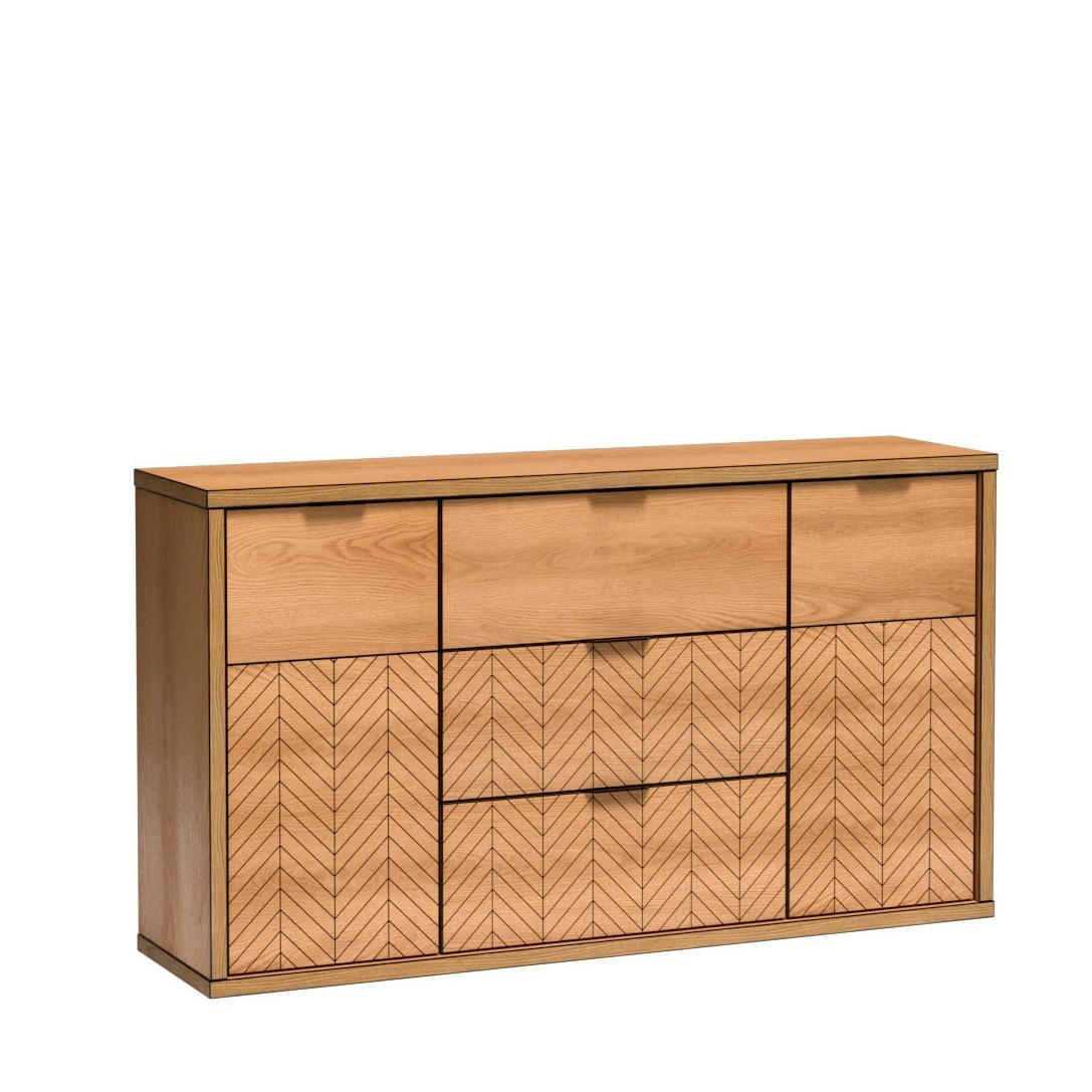 KOMMODE CARINI 158/90/40,6cm mit 3 Schubladen 2 Türen Eichefarben - Eichefarben, Holzwerkstoff (158/90/40.6cm) - MASSENO