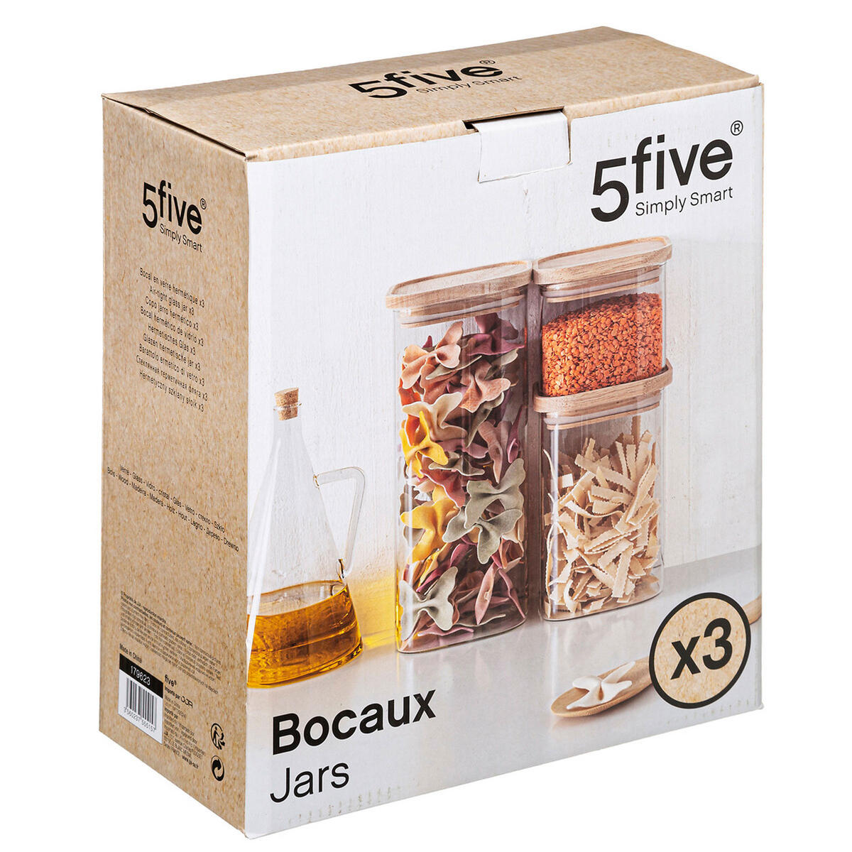 VORRATSGLAS Set 3-tlg., stapelbar mit Deckel, Borosilikatglas, Holz - Transparent, Metall - 5five Simply Smart