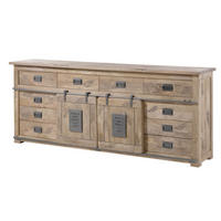 SIDEBOARD Mango 220x45x90 whitewash lackiert RAILWAY #392 - Beige, Holz (220/90/45cm) - Massivmoebel24