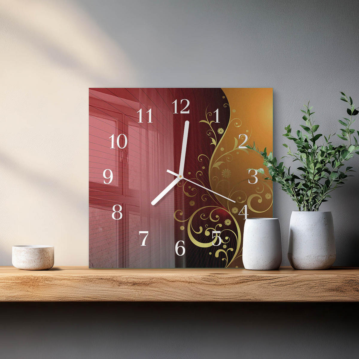 WANDUHR 30x30 cm - Abstraktion - Rot, Glas (30/30/0.4cm) - TULUP