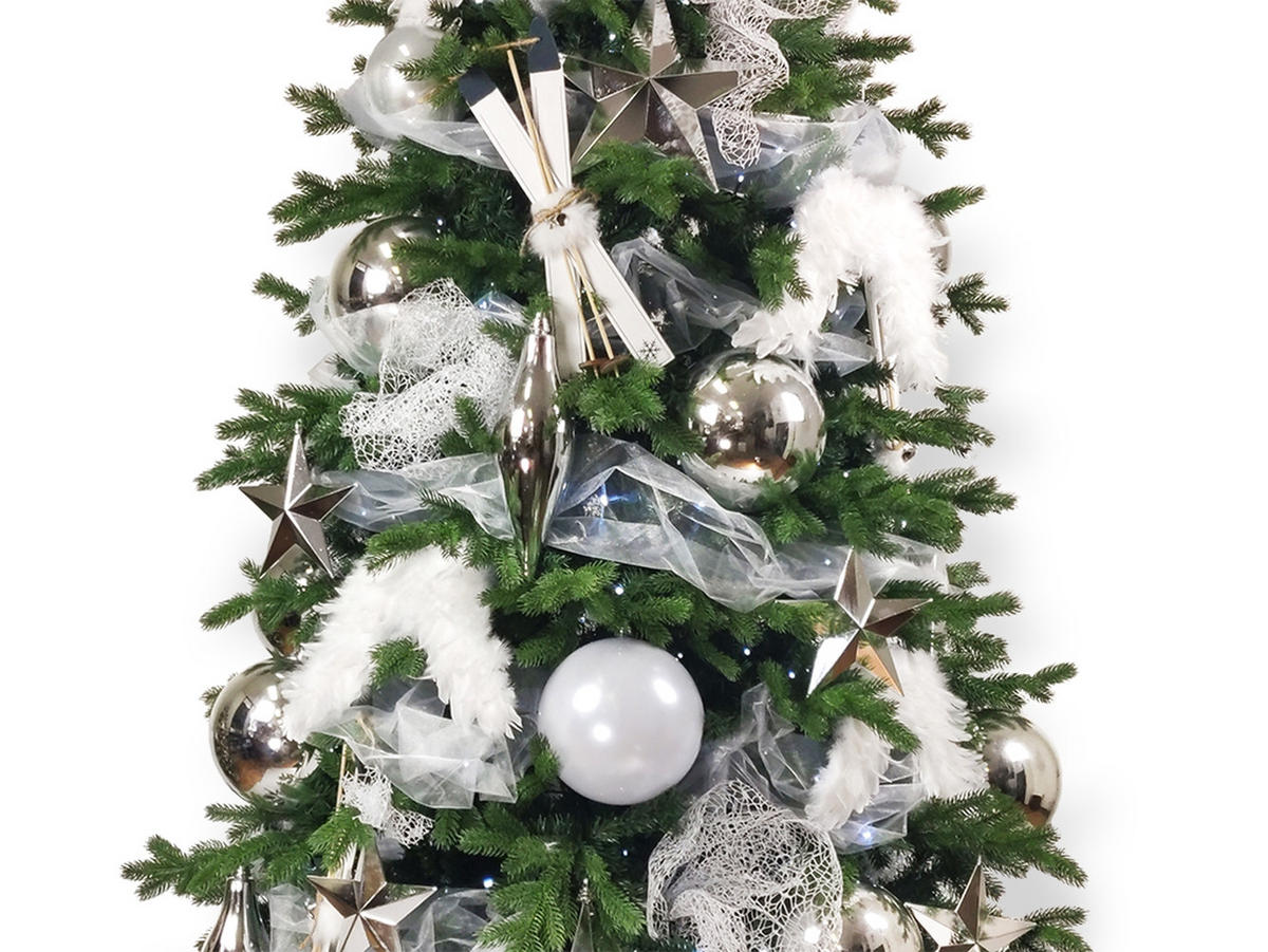 LAALU CHRISTBAUMKUGEL-SET 118 Stück im Karton SNOW TOP für Weihnachtsbäume 300-450 cm - Silberfarben/Weiß, Holzwerkstoff/Kunststoff (60/50/80cm) - LAALU