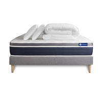 BETT Actilatex confort Latex und Memory-Schaum 160 x 200 cm h2 - Kit Bettgestell Grau - Mit Kissen und Bettdecke - Beige/Grau, Karton/Holz (160/200cm) - ACTISOM
