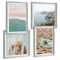 BILDER SET 4er Set - 50x50 cm & 40x60 cm Silberner Rahmen - Strandwellen Grashut - Silberfarben, Kunststoff (50/50cm) - TULUP