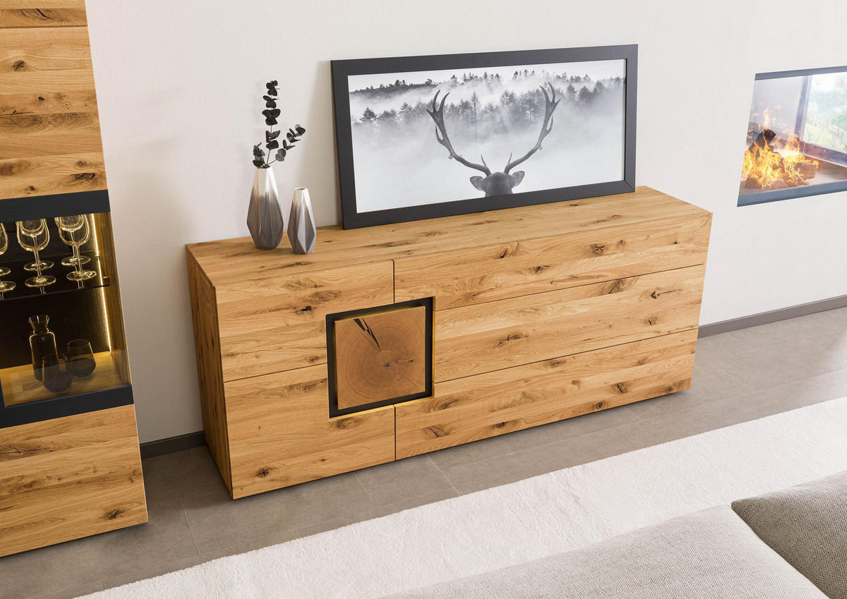 SIDEBOARD Wildeiche 160x43,5x80 natur geölt/lackiert KITZBÜHEL #128 - Naturfarben, Holz (160/80/44cm) - Massivmoebel24