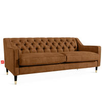 3-SITZER-SOFA NOMUS Velours, gesteppt, Rostbraun - Wengefarben/Dunkelorange, Holz/Holzwerkstoff (192/78/80cm) - KONSIMO®