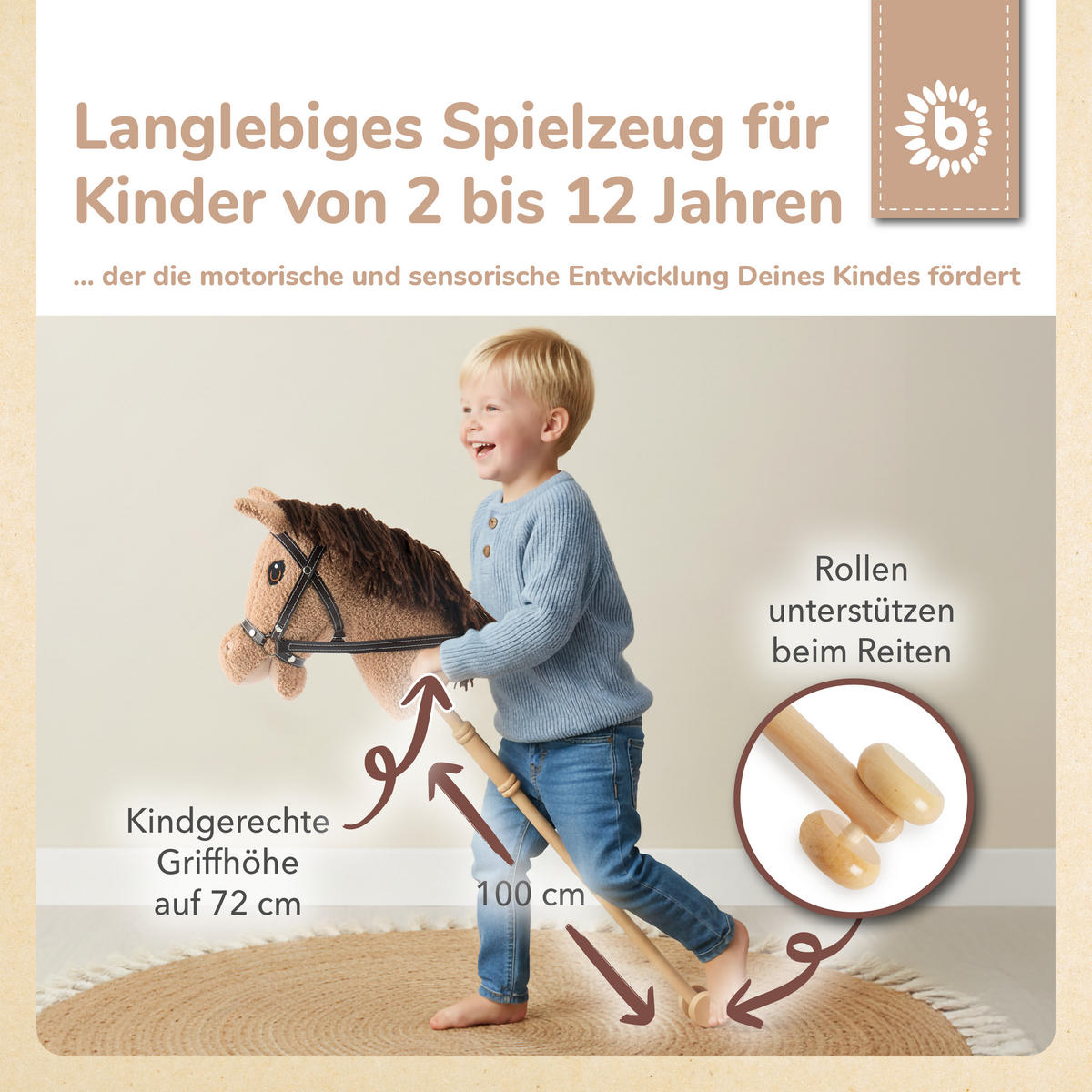 STECKENPFERD Kinder Hazel aus Holz - Braun, Textil (24/100cm) - Bieco Spielwaren