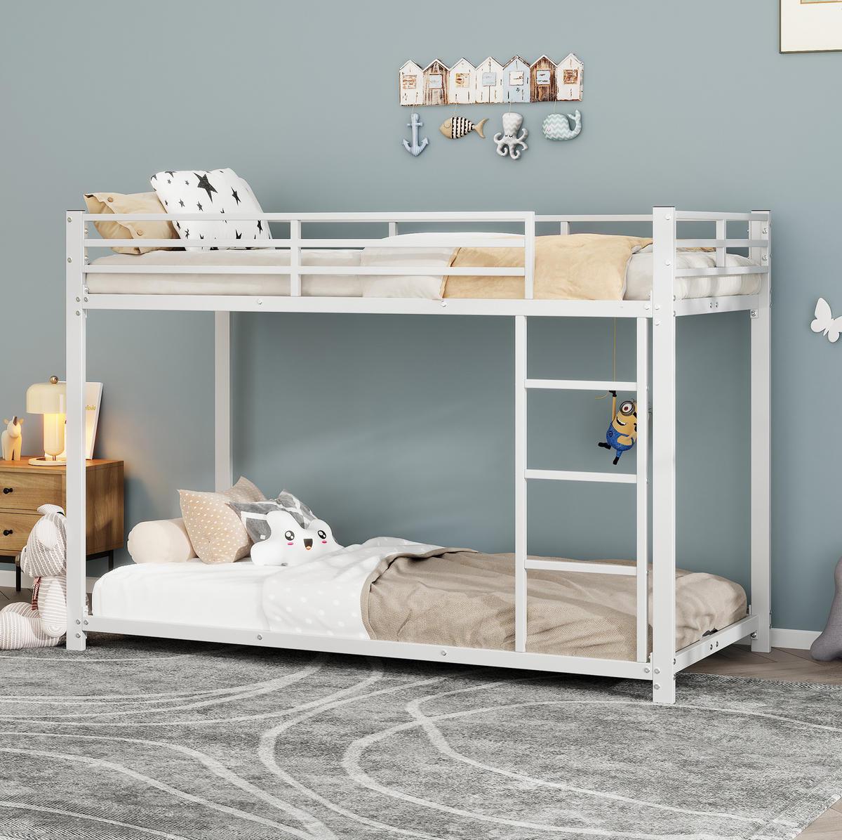 ETAGENBETT 90/200 cm Weiß aus Metall für Kinder mit Sicherheitsleisten - Weiß, Metall (90/200cm) - Flora Grace