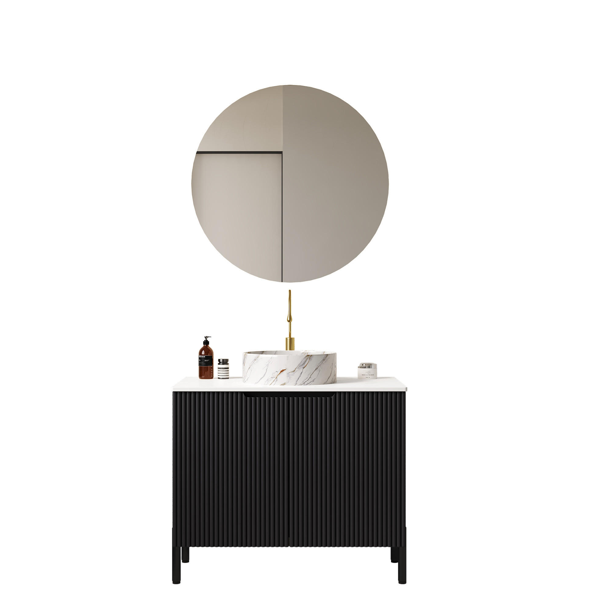 WASCHTISCH 76 cm Schwarz/Weiß Keramikbecken mit Unterschrank - Schwarz, Holzwerkstoff (48/87/76cm) - Beauniv