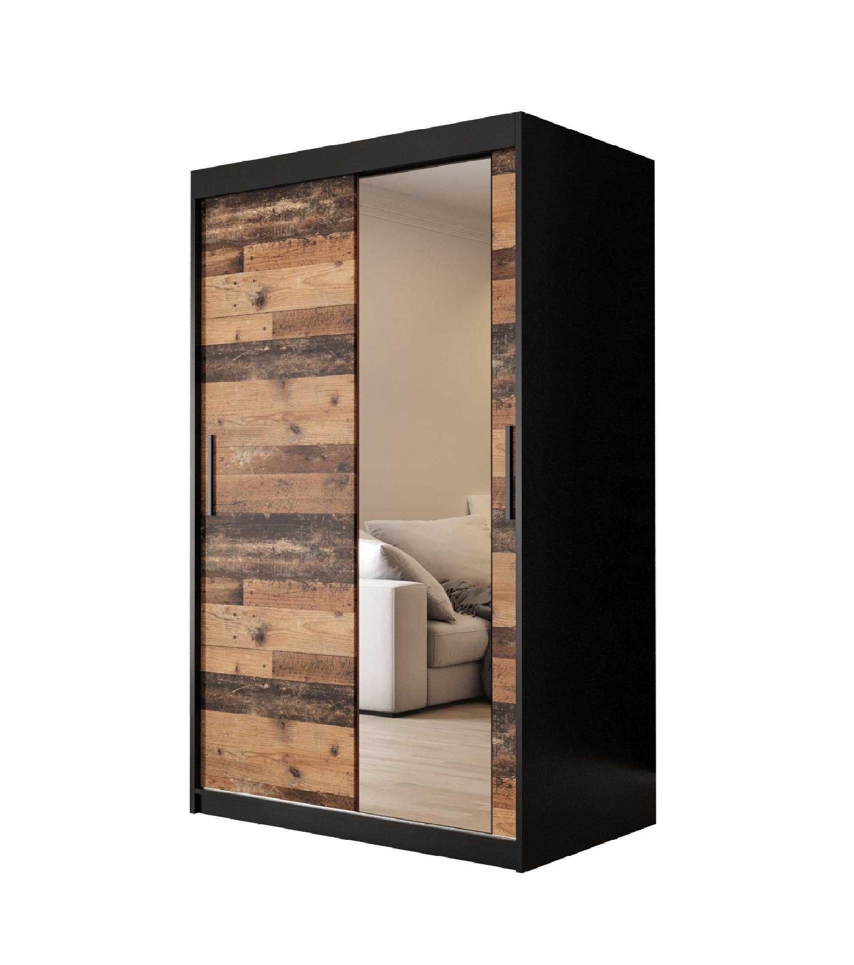 Möbel Kryspol Schwebetürenschrank Schwarz 100x200x62 cm