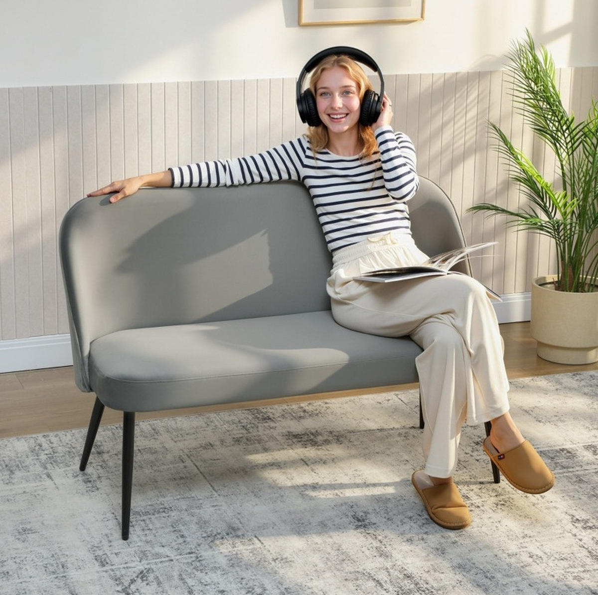 2-SITZER-SOFA mit Metall- & Holzrahmen 127/63/84,5 cm Grau - Grau, Metall (63/84.5/127cm) - Redom