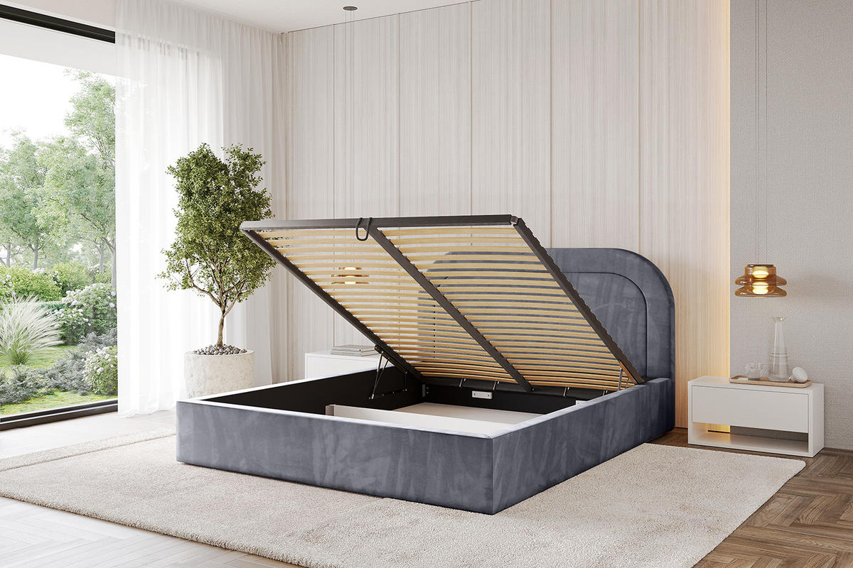 POLSTERBETT mit Bettkasten und Lattenrost, Boxbett ohne Matratze - LERAY 180x200 Dunkelgrau - Dunkelgrau, Holzwerkstoff/Textil (180/200cm) - ALTDECOR