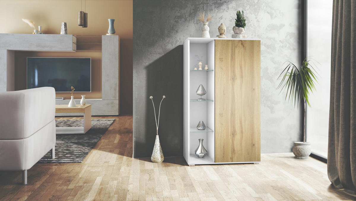 VITRINE Davos Eiche Wotan - Eiche Wotan, Holzwerkstoff (71.5/134/35cm) - Vladon