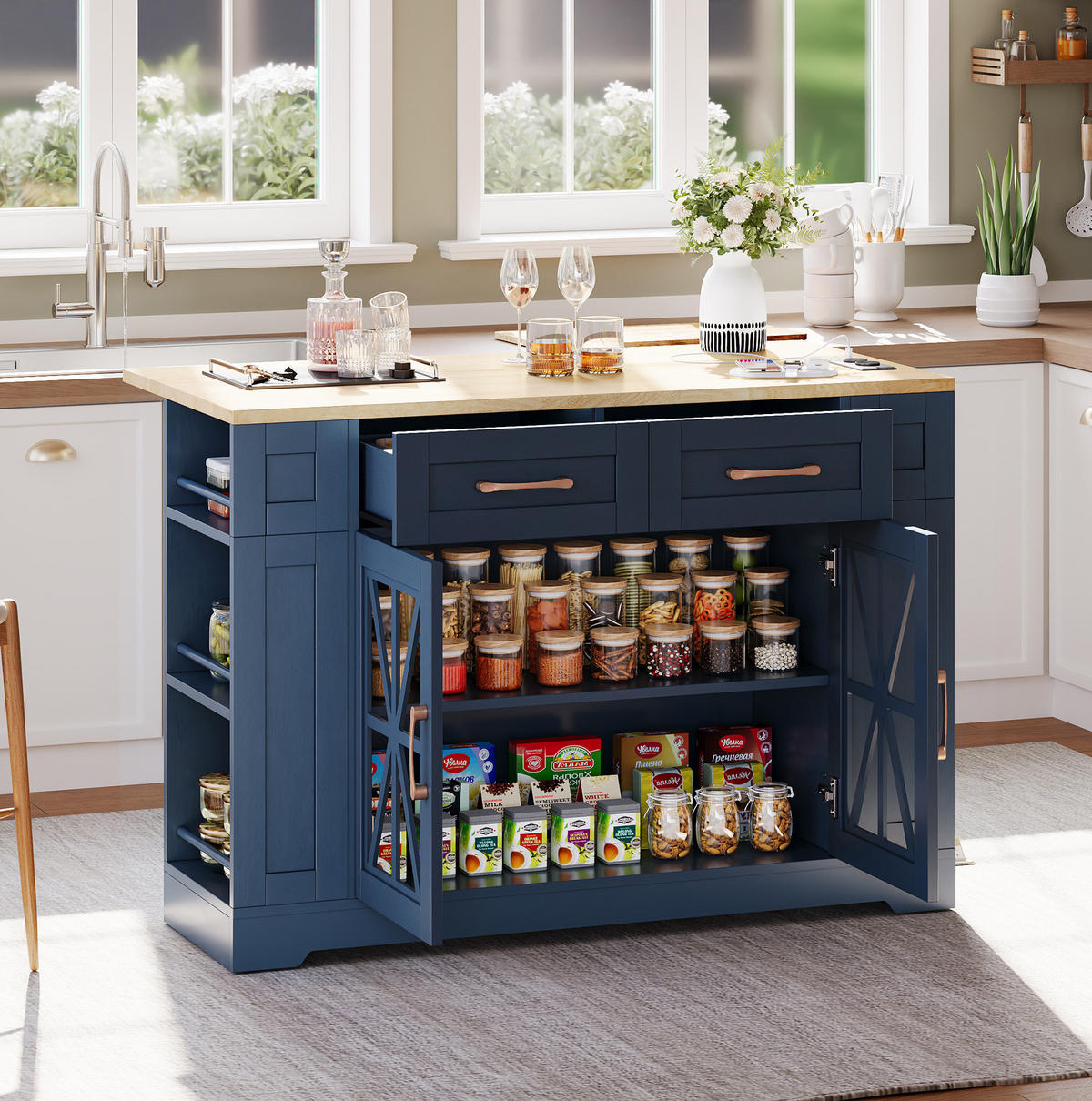 KÜCHENINSEL mit Klapptisch 120 cm Blau MDF - Blau, Holz (65/92/120cm) - Beauniv