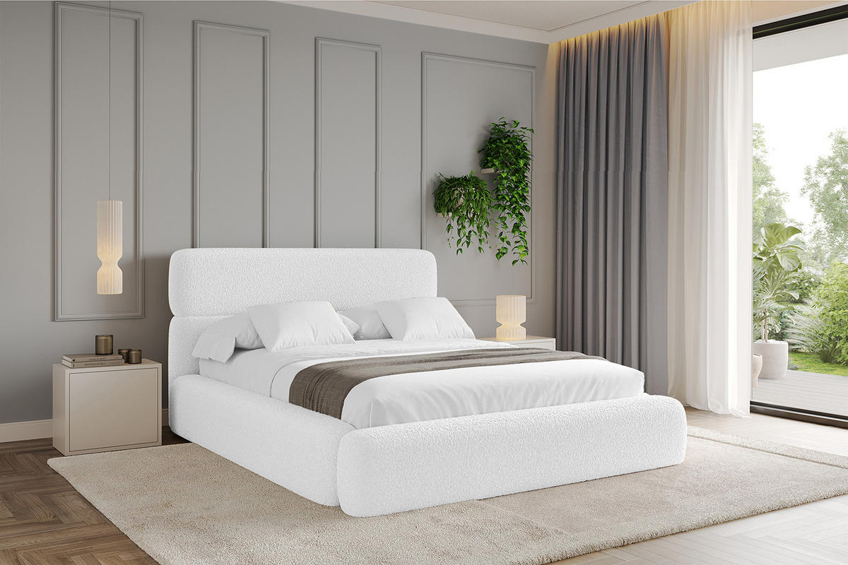 POLSTERBETT mit Bettkasten und Lattenrost, Bett mit Matratze H3/H4 - ENORA 120x200 Weiß - Weiß, Holzwerkstoff/Textil (120/200cm) - ALTDECOR