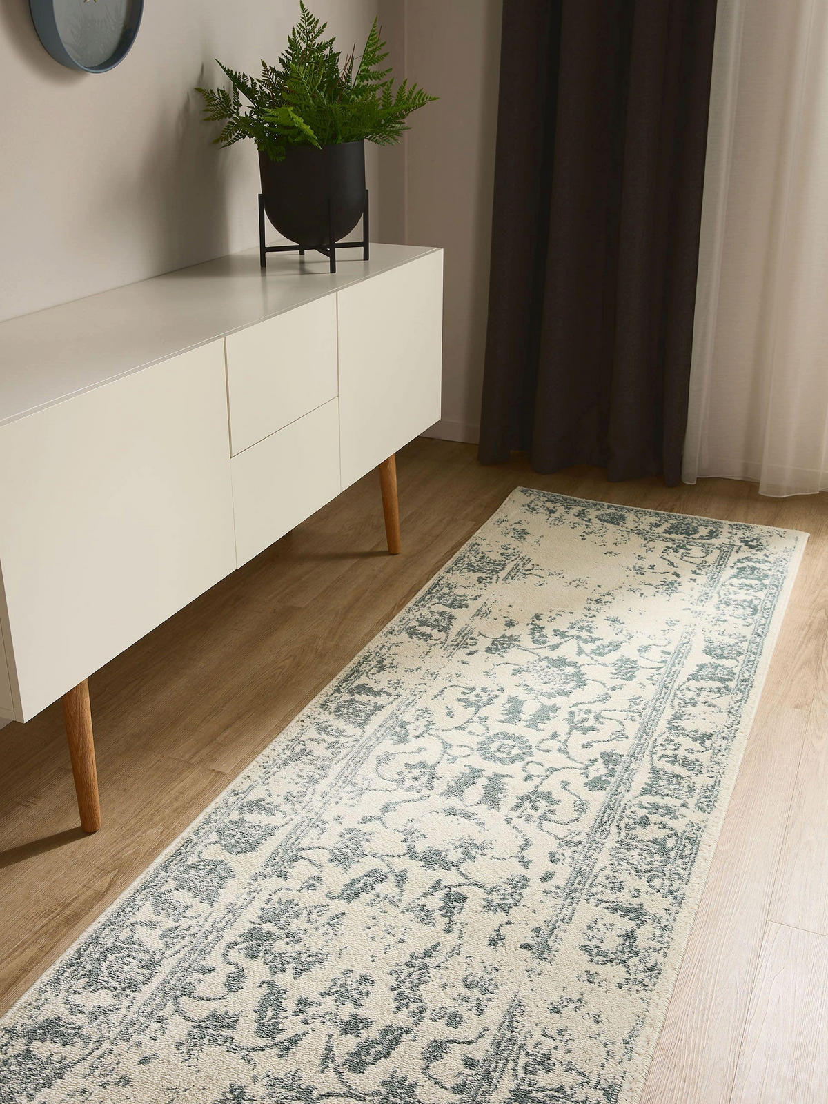 VINTAGE-LÄUFER Suki 80/240 cm - Creme/Mintgrün, Kunststoff (80/240cm) - benuta