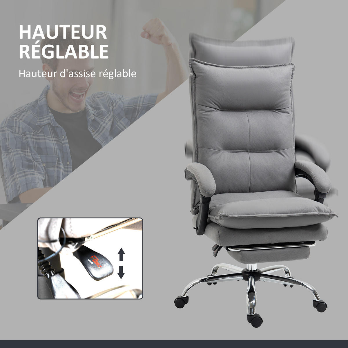 CHEFSESSEL DE-11806 mit Massage & Heizung Grau - Grau, Metall (66/121.5/74cm) - ComfortXL