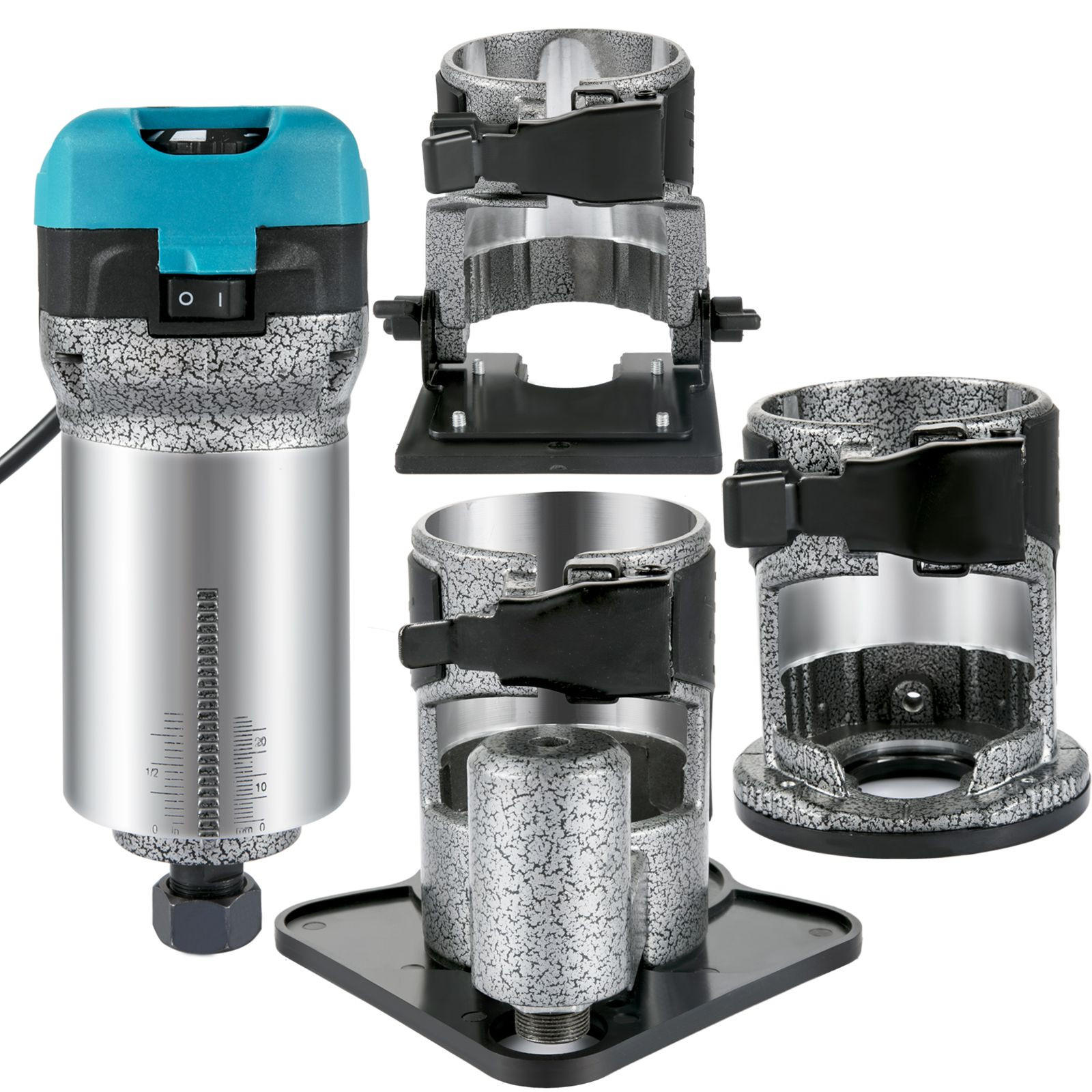 TISCHLERWERKZEUGE 2-tlg. 710W Oberfräse Holzfräse 13000-33000U/min Aluminiumgehäuse-Kantenfräse - Silberfarben, Metall (10/10/10cm) - Raelunyi