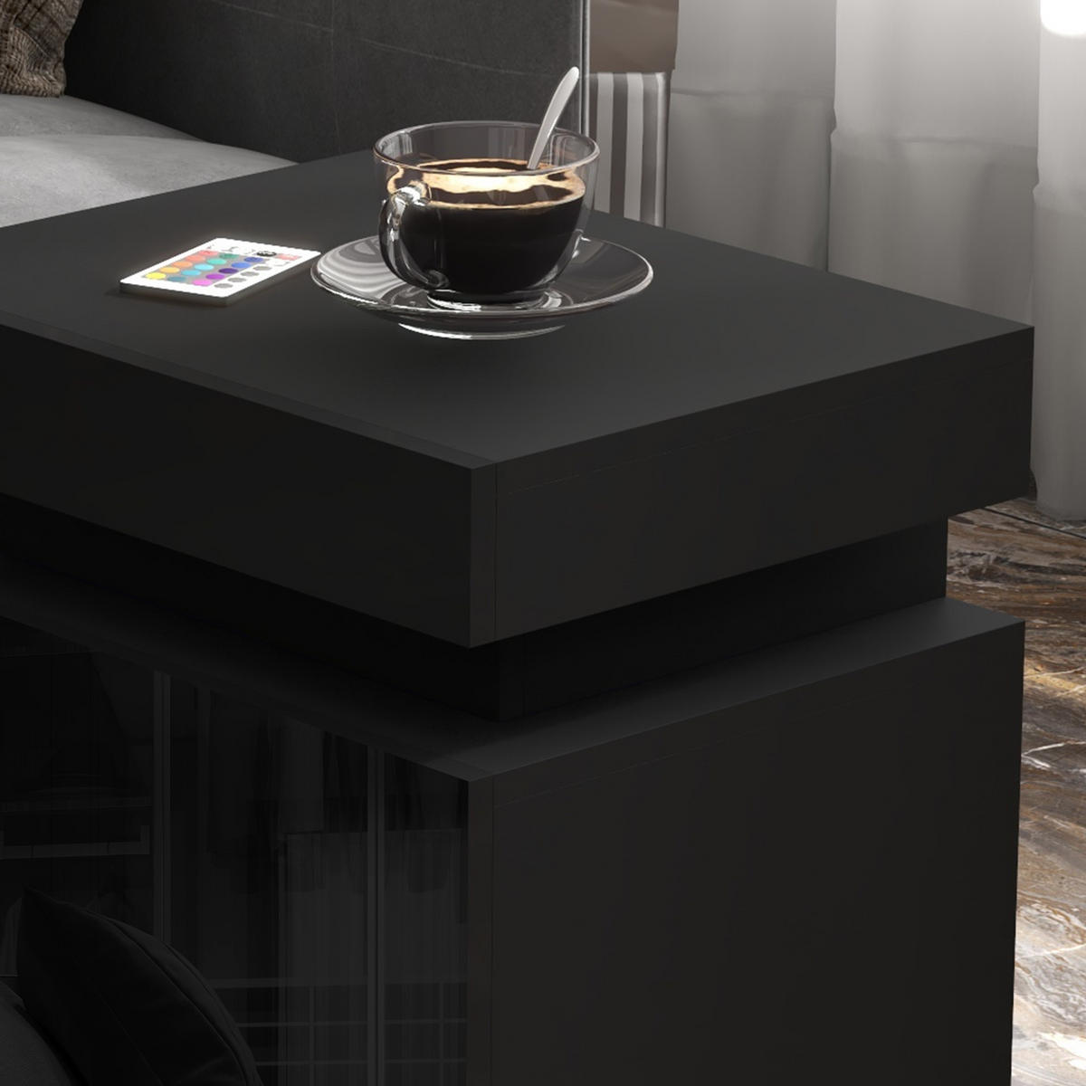 NACHTSCHRANK DE-12861 LED-RGB-Beleuchtung, Hochglanz Schwarz - Schwarz, Holzwerkstoff (35/52/45cm) - ComfortXL