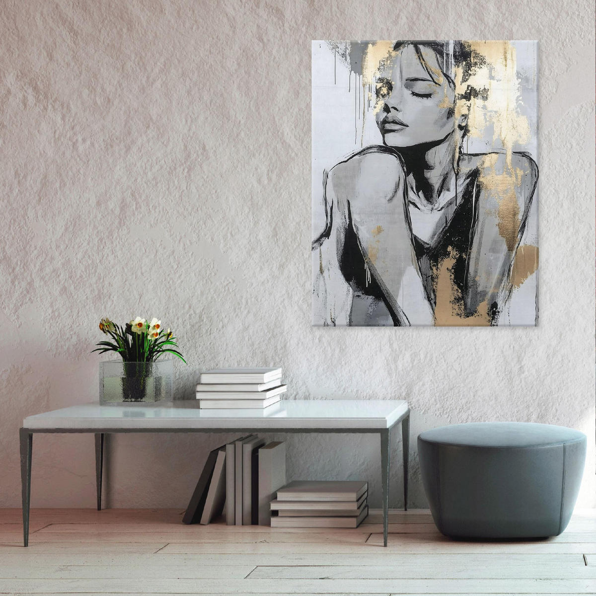 LEINWANDBILD Abstrakt Frau Modern Wohnzimmer 60x40 - Goldfarben, Holzwerkstoff (40/60cm) - Wallarena