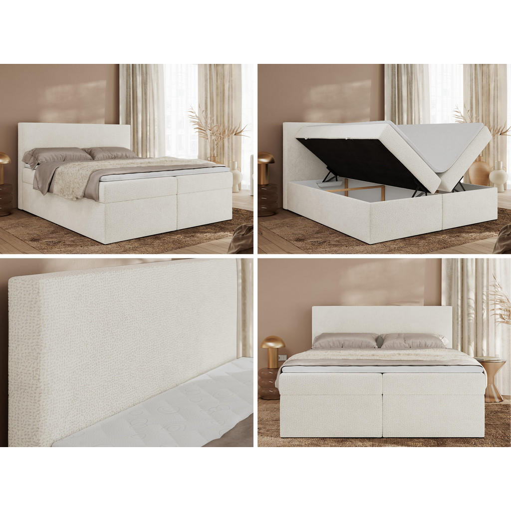 Thumbnail - MKS Boxbett, Ecru, Textil, 2-Sitzer, H4, 7-Zonen, Rechteckig, 200x200 cm, Oeko-Tex®, Schlafzimmer, Betten, Boxspringbett...