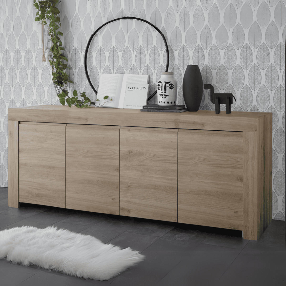 SIDEBOARD mit 4 Türen L210 cm - Firenze - Eichefarben, Holzwerkstoff (42/81/210cm) - Calicosy