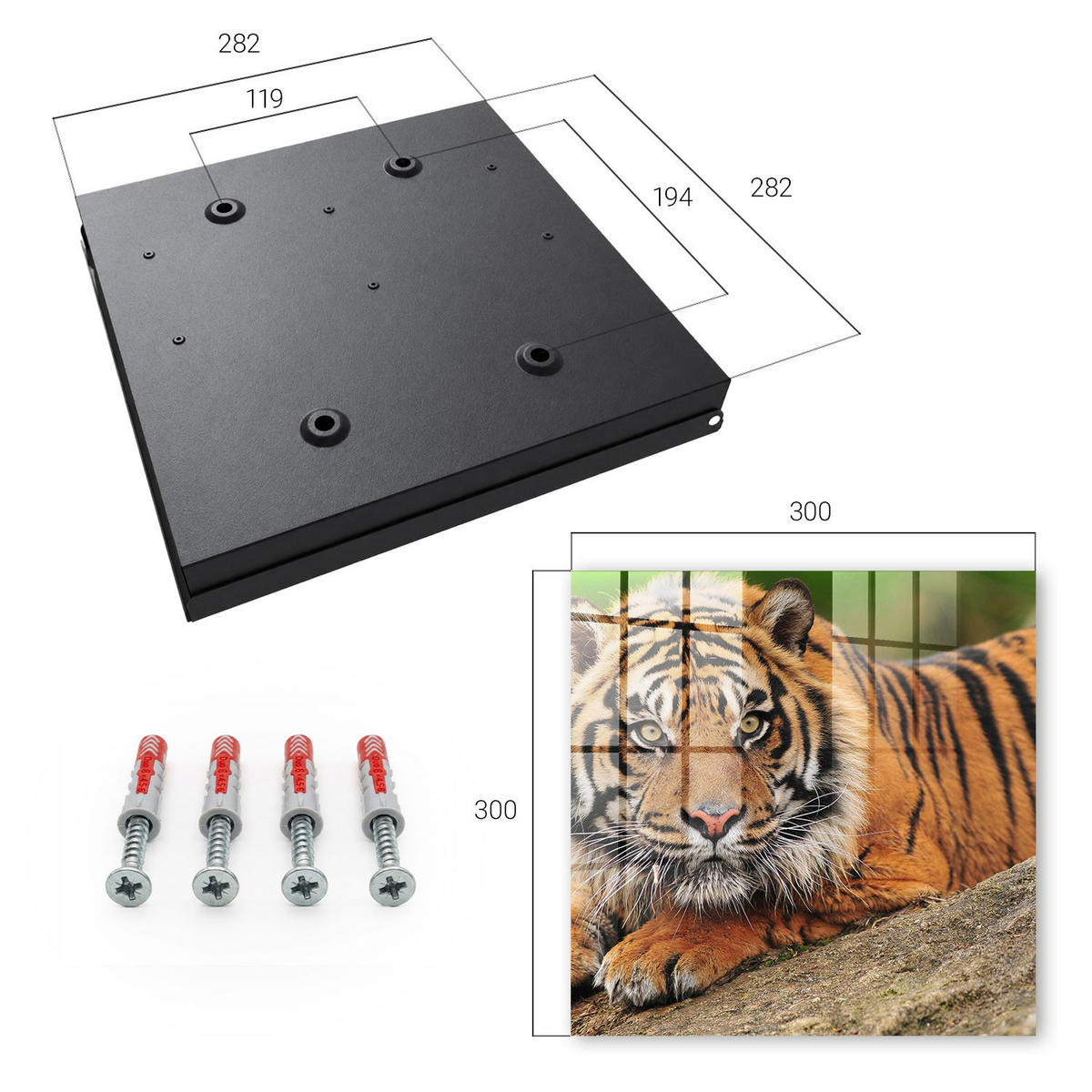 SCHLÜSSELBOX Schwarz 30x30 cm- Türöffnung nach rechts - Tiger ruht - Orange, Metall (30/30/5cm) - TULUP