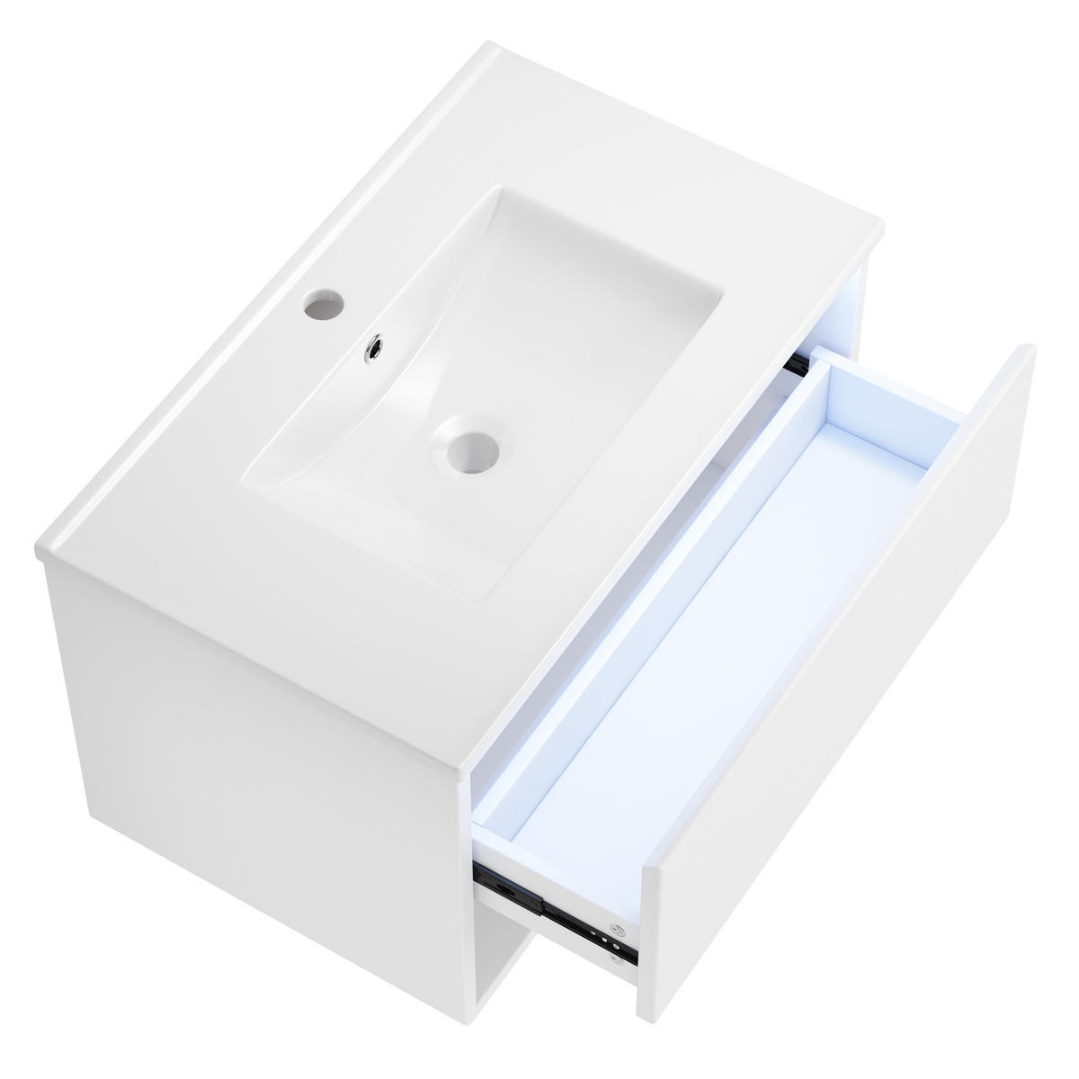 WASCHTISCHUNTERSCHRANK 76x46x45 cm Weiß aus Holzwerkstoff & Keramik mit LED-Sensorlicht - Weiß, Holzwerkstoff (76/45/46cm) - Modfu