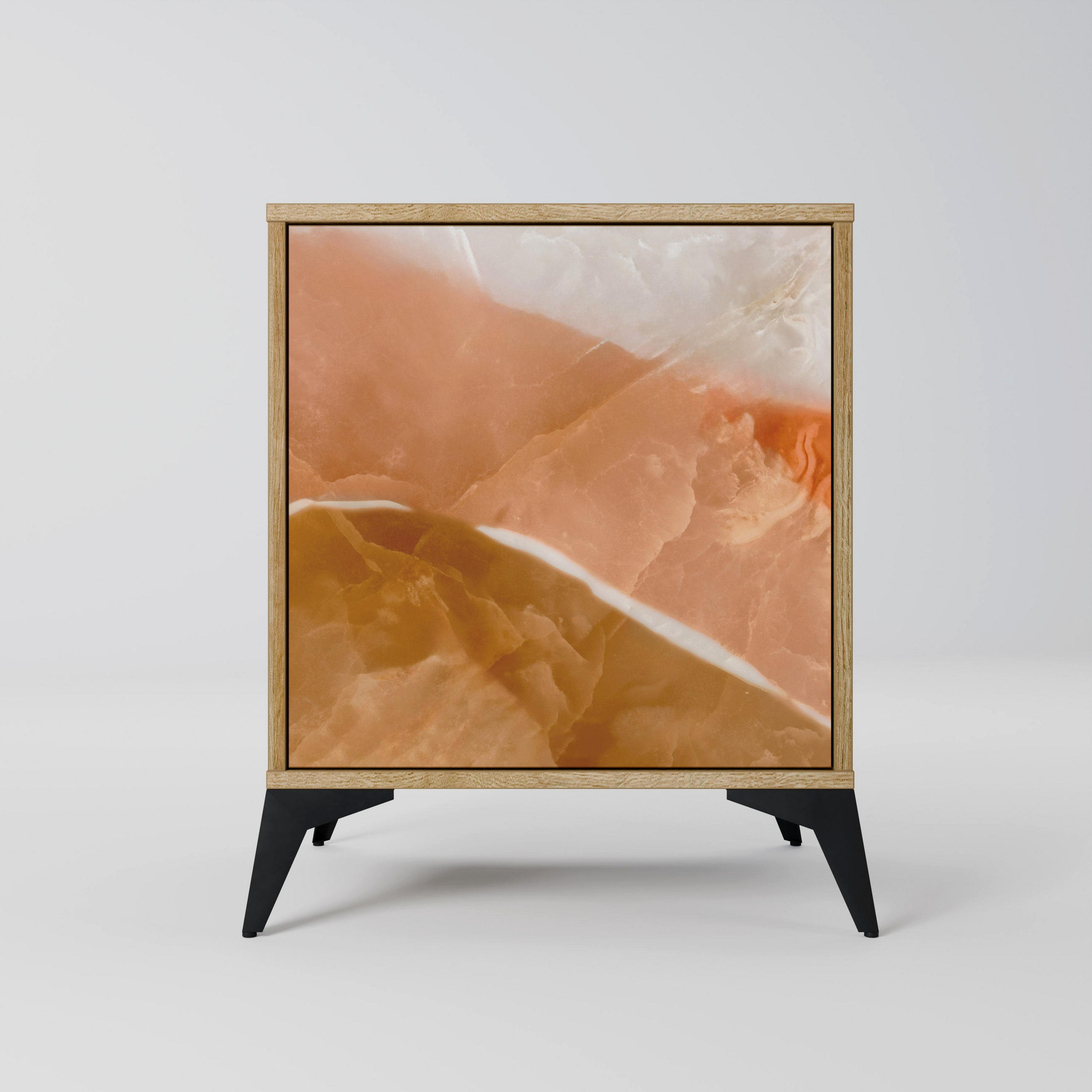 SIDEBOARD SANDHILLS SPLENDOUR, Eichefarben, 57,5x42x70,5 cm, Schwarze Metall-Sternfüße - Eichefarben/Multicolor, Holzwerkstoff/Metall (57.5/70.5/42cm) - SpaceRebels