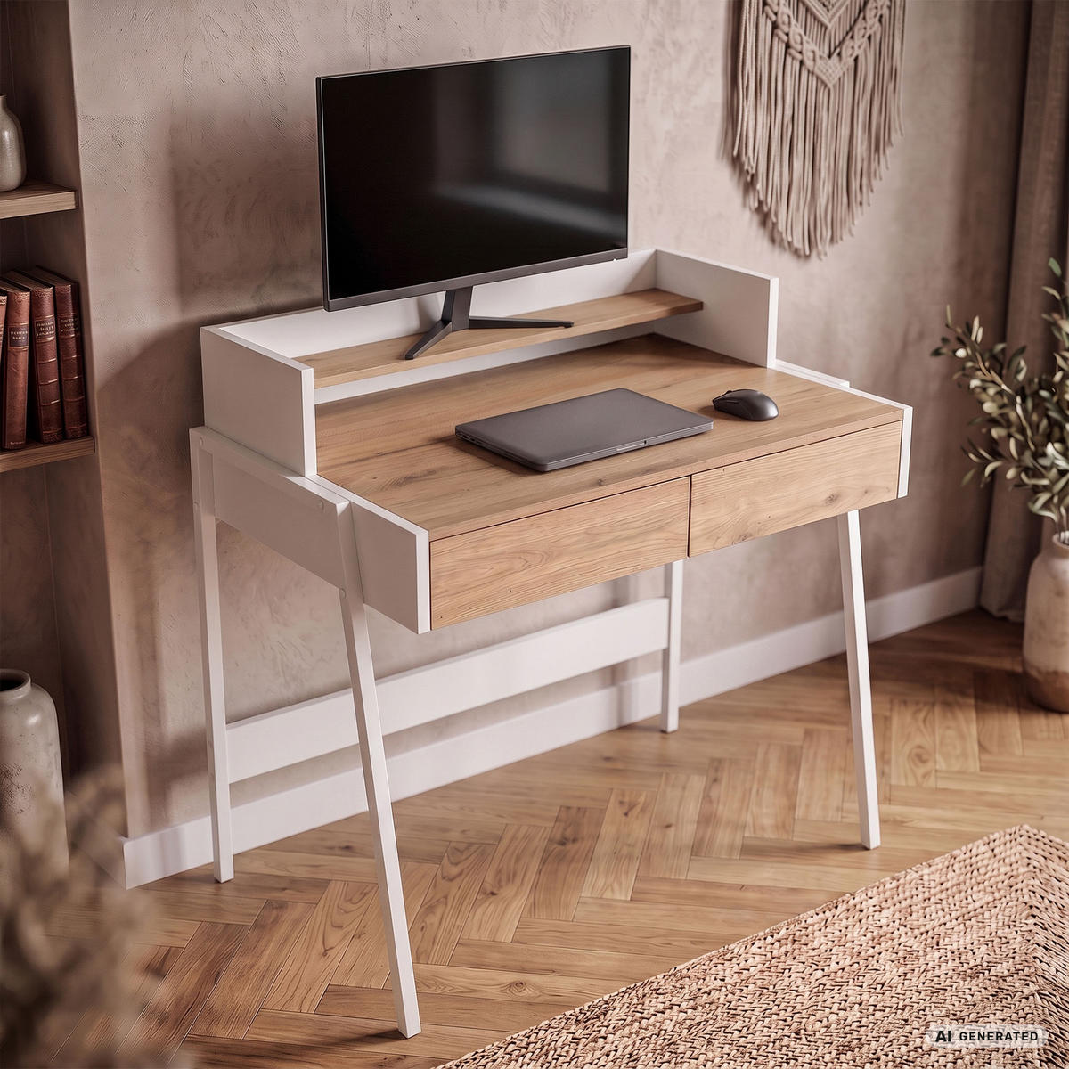 SCHREIBTISCH FLUX 78 cm Sonoma Eiche - Weiß/Sonoma Eiche, Holzwerkstoff (78/48/95cm) - Akord