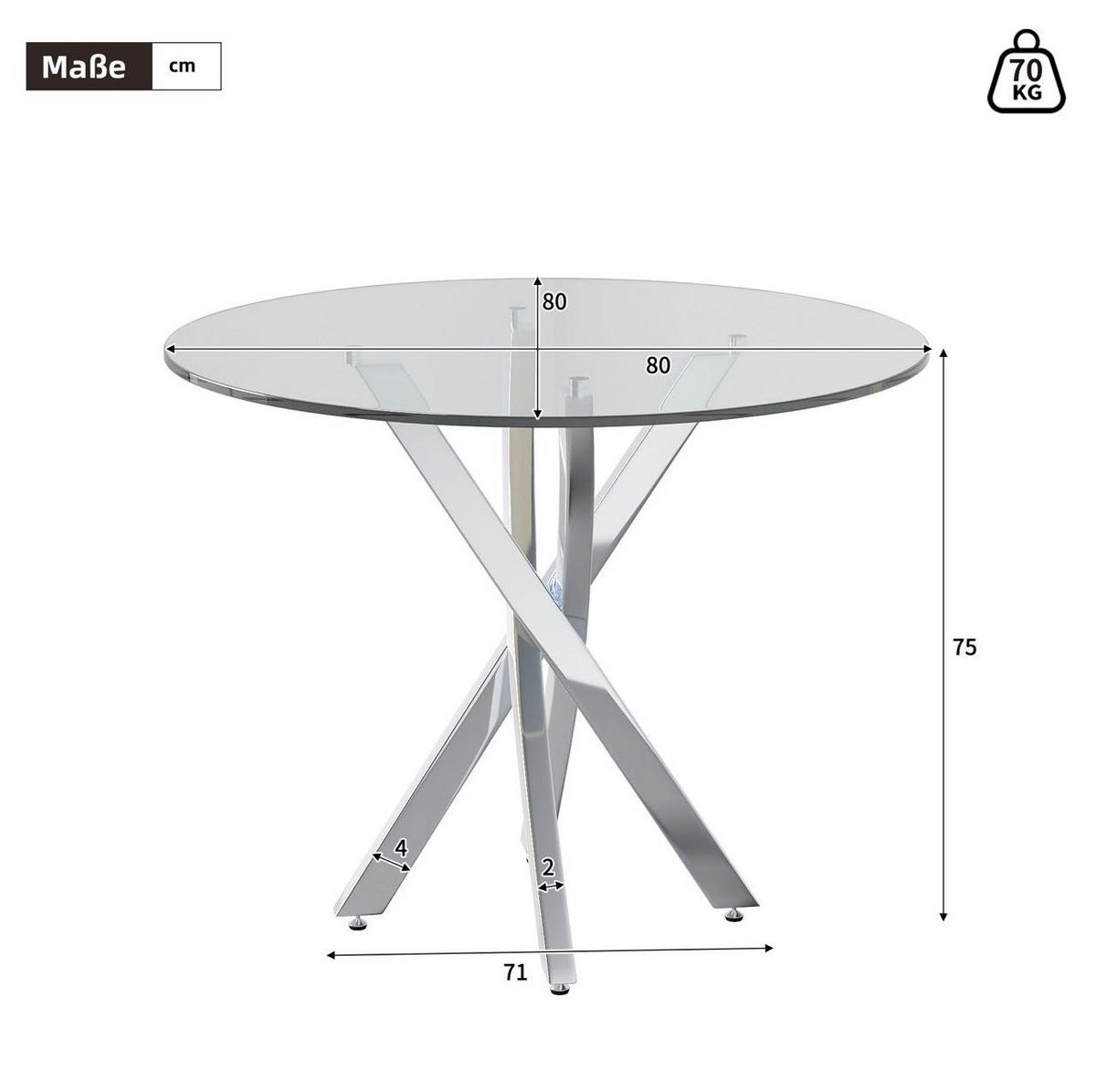 JEDÁLENSKÝ stôl 80/80 cm, sklo, strieborný - strieborná, sklo (80/80/75cm) - BEAOK