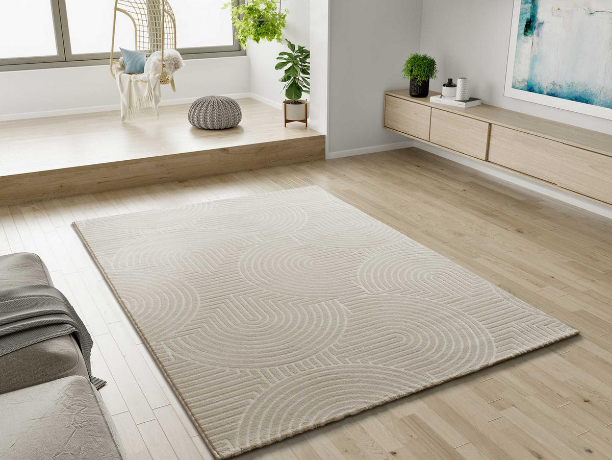 WEBTEPPICH mit geometrischem Muster Weiß Geprägt Zen 133/190 cm - Weiß, Naturmaterialien/Textil (133/190cm) - Atticgo