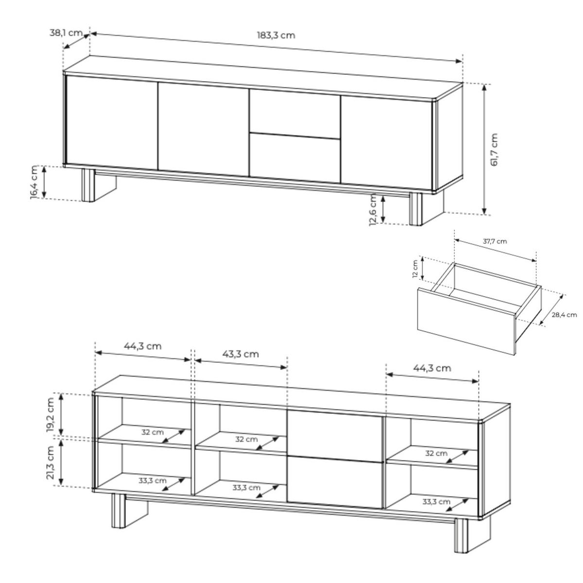 TV-SCHRANK: geölte Eiche, 183,3 x 61,7 x 38,1 cm - Eichefarben, Holzwerkstoff (183.3/61.7/38.1cm) - 3XE LIVING