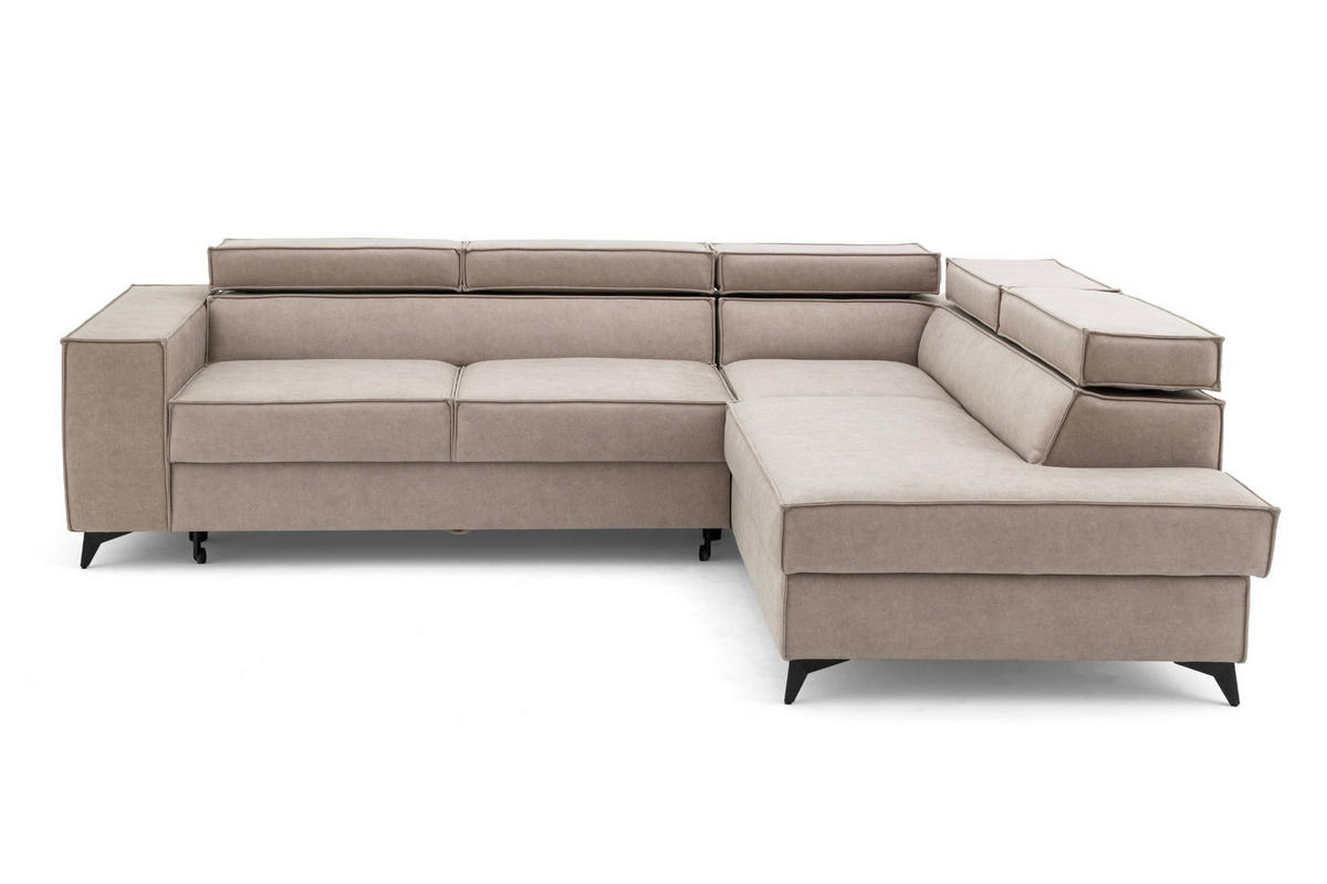 ECKSOFA PURE L Rechts mit Schlaffunktion 127x199 Velours Hellgrau - Hellgrau/Schwarz, Holz/Textil (204/281cm) - Muffo
