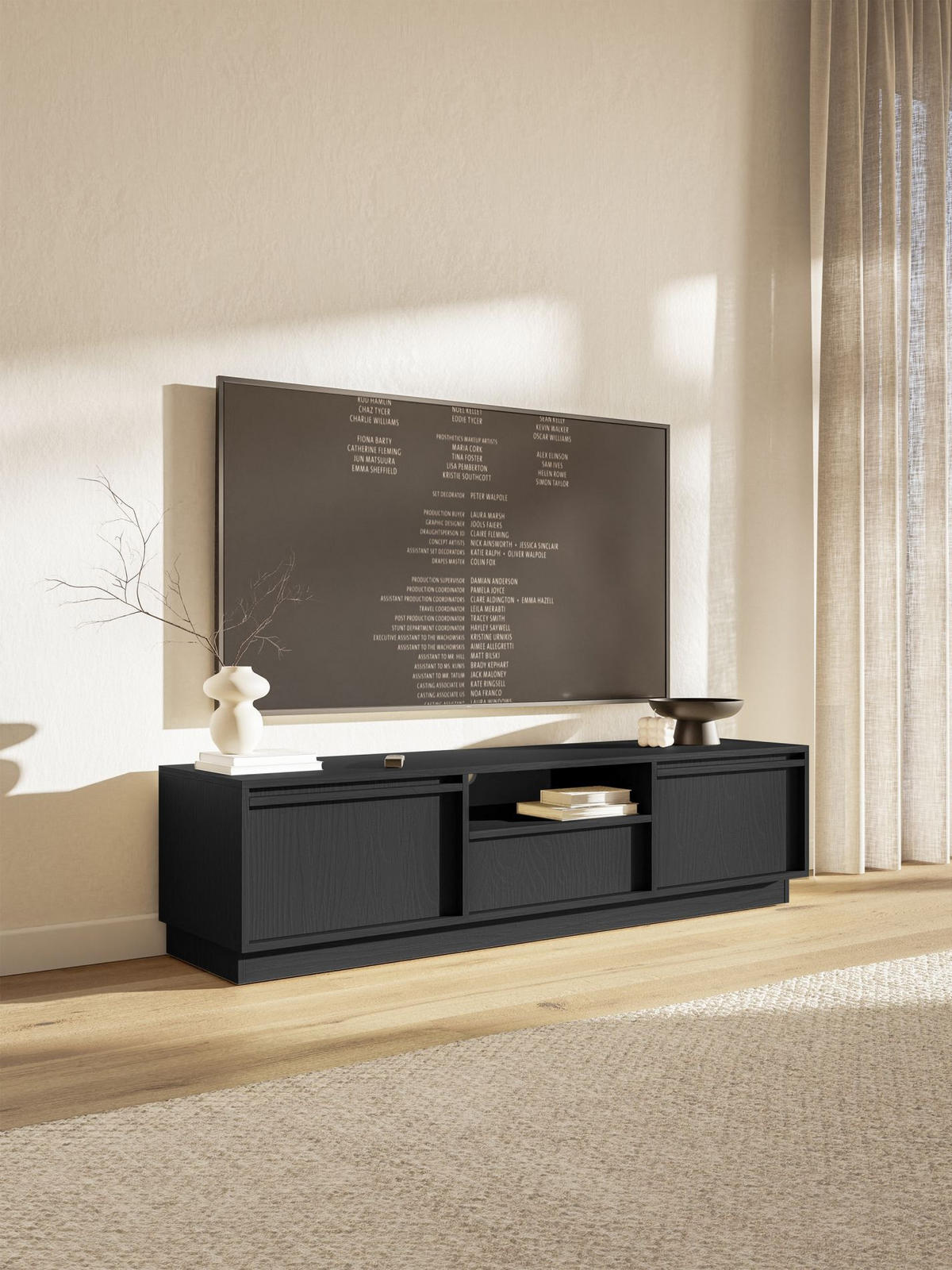 TV-MÖBEL Evo Schwarz 154 cm - Schwarz/Graphitfarben, Holzwerkstoff (154/39.4/39cm) - Selsey