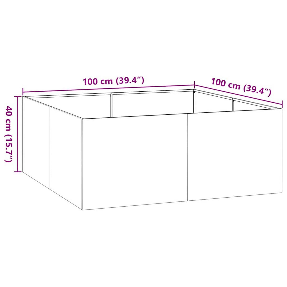 PFLANZKÜBEL Schwarz 100/100/40 Cm Stahl - Schwarz, Metall (100/40/100cm) - vidaXL
