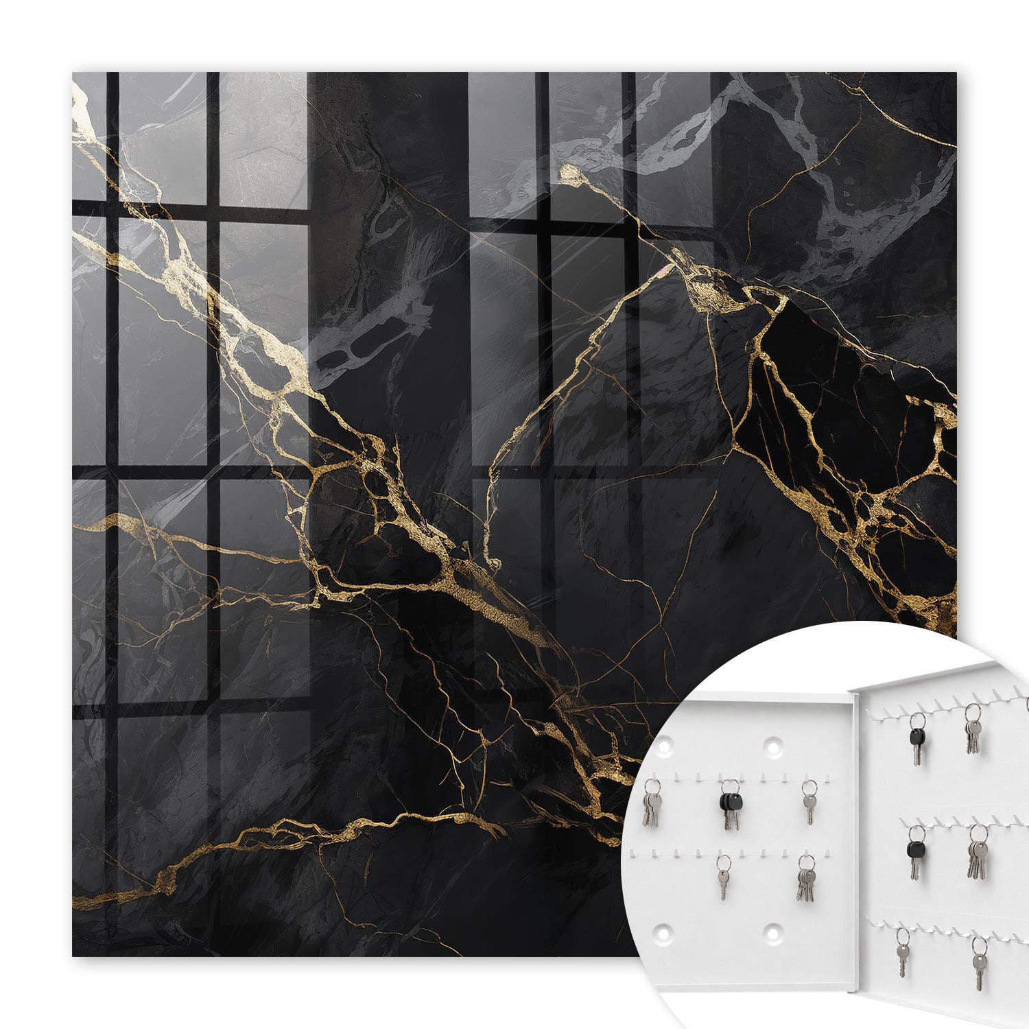 SCHLÜSSELBOX Weiß 30x30 cm – Türöffnung nach rechts - Elegantes Muster - Schwarz, Metall (30/30/5cm) - TULUP