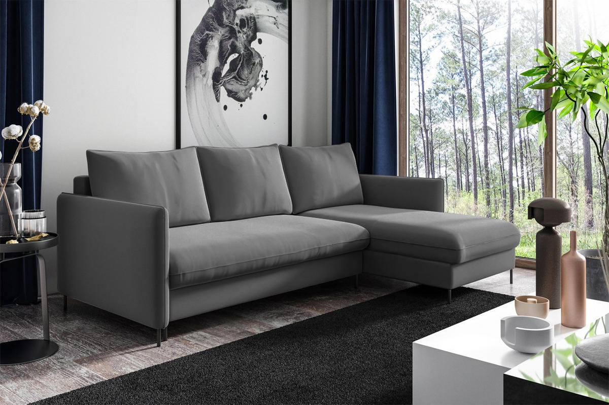 ECKSOFA Belis, Grau, Sofa mit Schlaffunktion - Grau, Holzwerkstoff/Textil (216/155cm) - Bettso