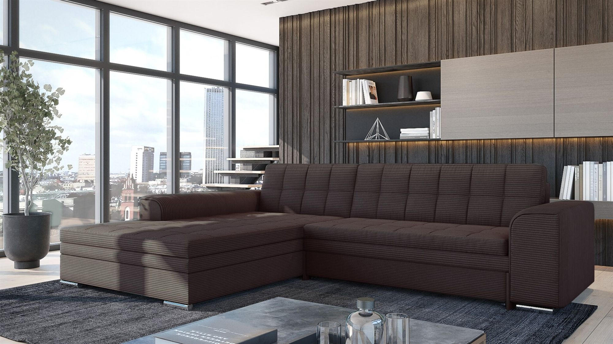 Thumbnail - Fun Möbel Ecksofa, Dunkelbraun, Textil, Ottomane links, 292x198 cm, Wohnzimmer, Sofas & Couches, Wohnlandschaften, Eckso...