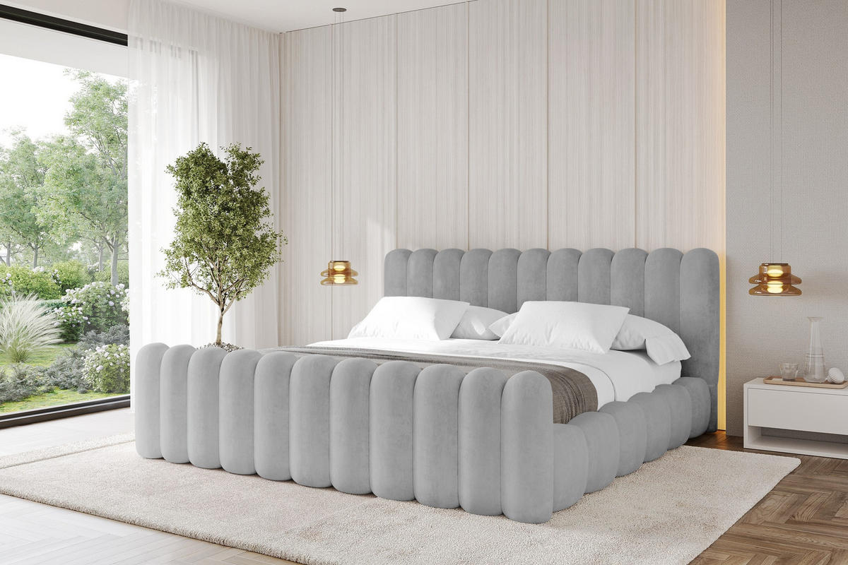 POLSTERBETT mit Bettkasten, Fußteil und Lattenrost, Boxbett ohne Matratze - SENA-Z 200x200 Grau - Hellgrau, Holzwerkstoff/Textil (200/200cm) - ALTDECOR