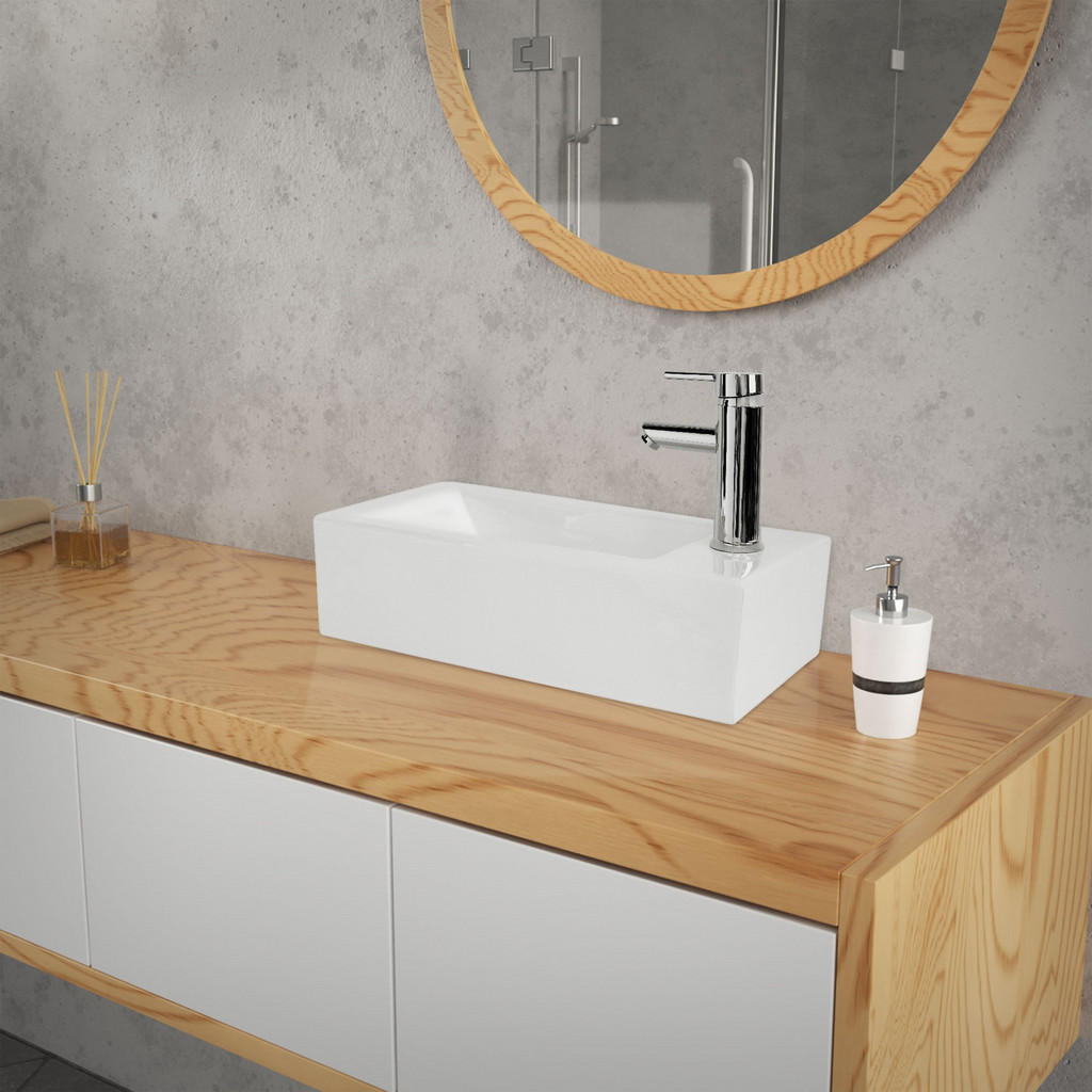 Thumbnail - Ml-Design Waschbecken, Weiß, Keramik, 25x13x51 cm, Badezimmer, Waschbecken & Armaturen, Waschbecken
