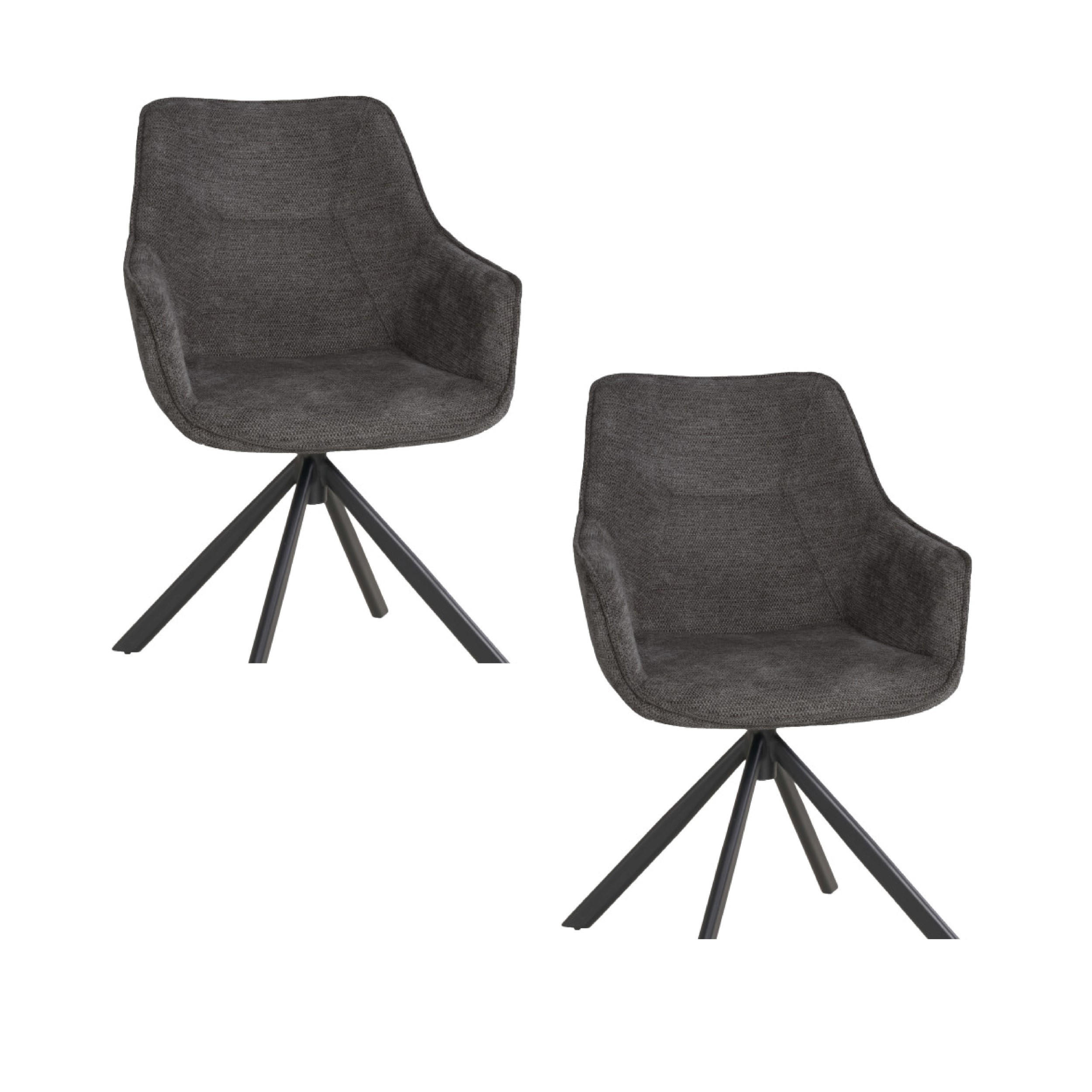 ESSZIMMERSTUHL 2er Set San Carlo grau drehbar - Schwarz/Grau, Textil/Metall (57/87/67cm) - Mr. Deko