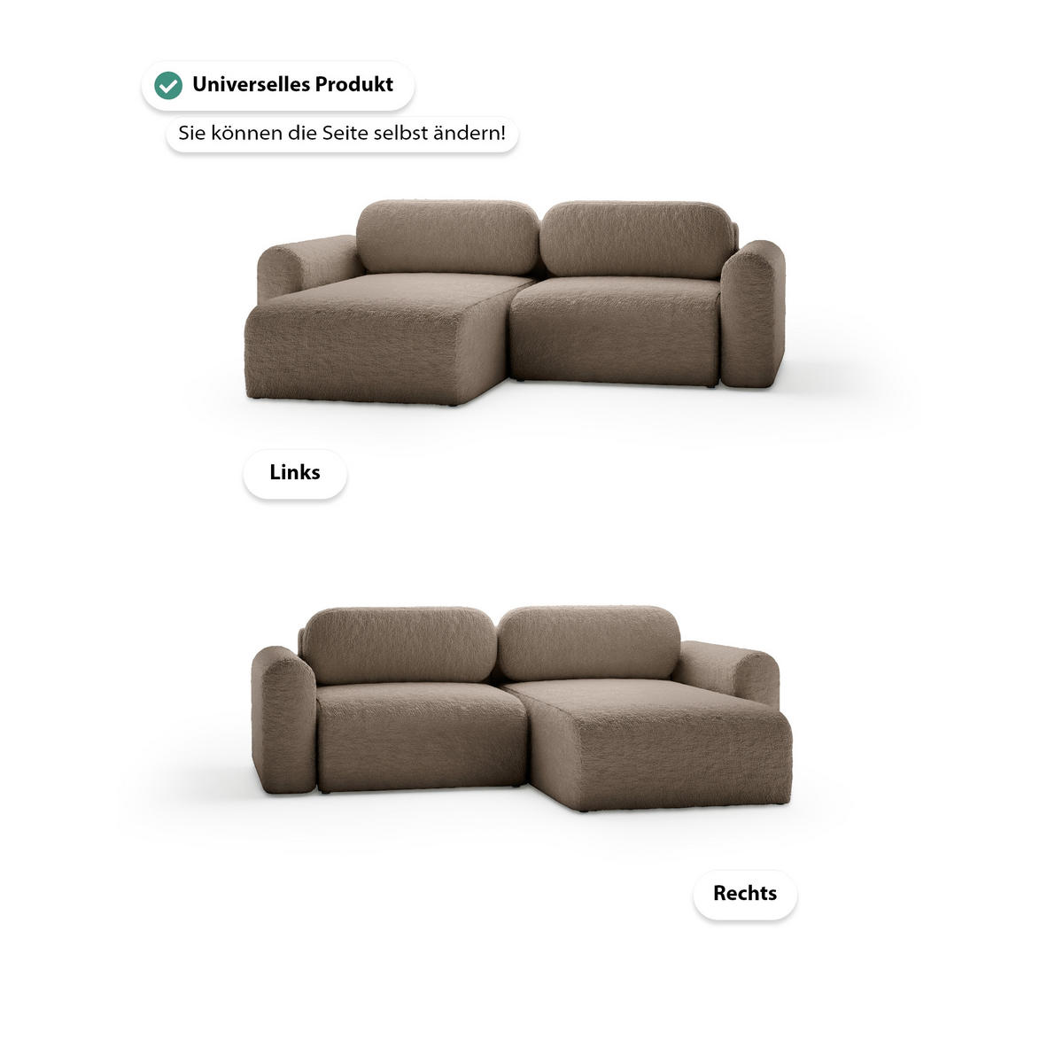 ECKSOFA mit Schlaffunktion Thekla Mini, Brown - Braun, Textil (246/100cm) - Fedve