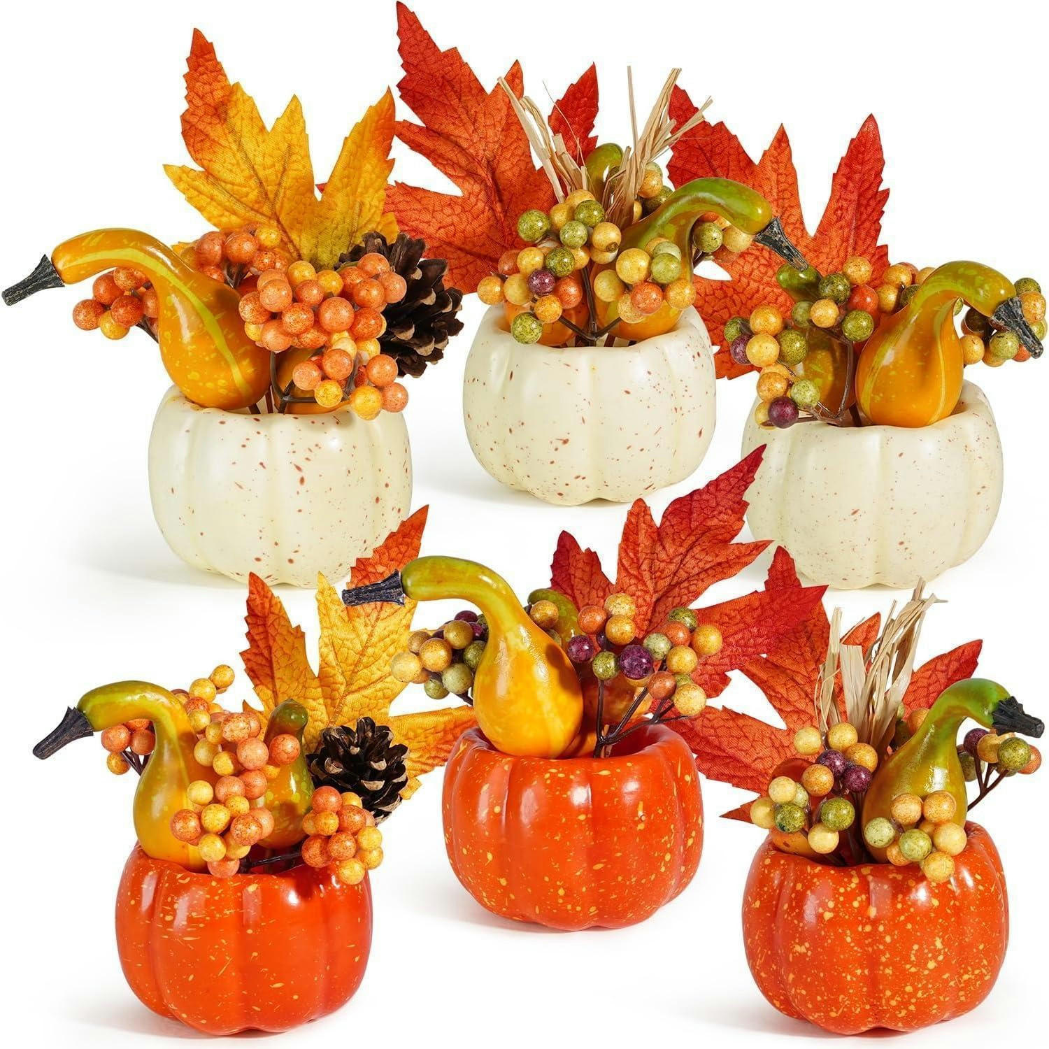 DEKO-KÜRBIS Set 6-teilig künstlich Orange/Beige - Multicolor, Kunststoff (5cm)
