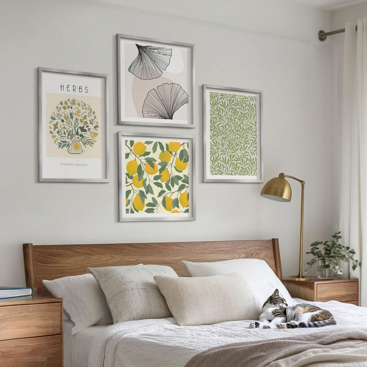 WANDBILDER 4er Set - 50x50 cm & 40x60 cm Silberner Rahmen - Zitronenkräuter und -blätter - Silberfarben, Kunststoff (50/50cm) - ArtPrintCave