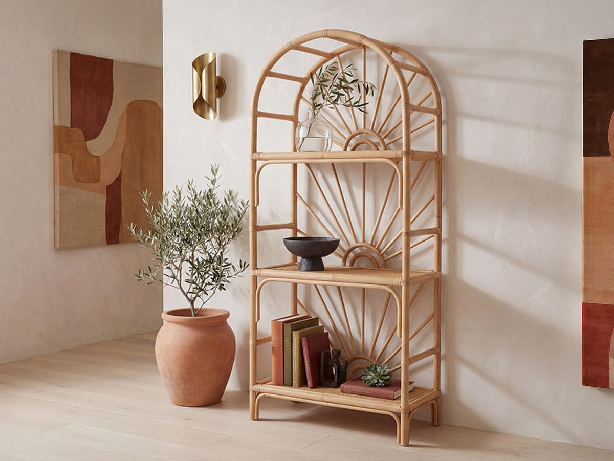 REGAL - 73 cm x 33 cm - rattan - naturfarben hell Nemeri - Naturfarben, Naturmaterialien (73/160/33cm) - Vente-Unique